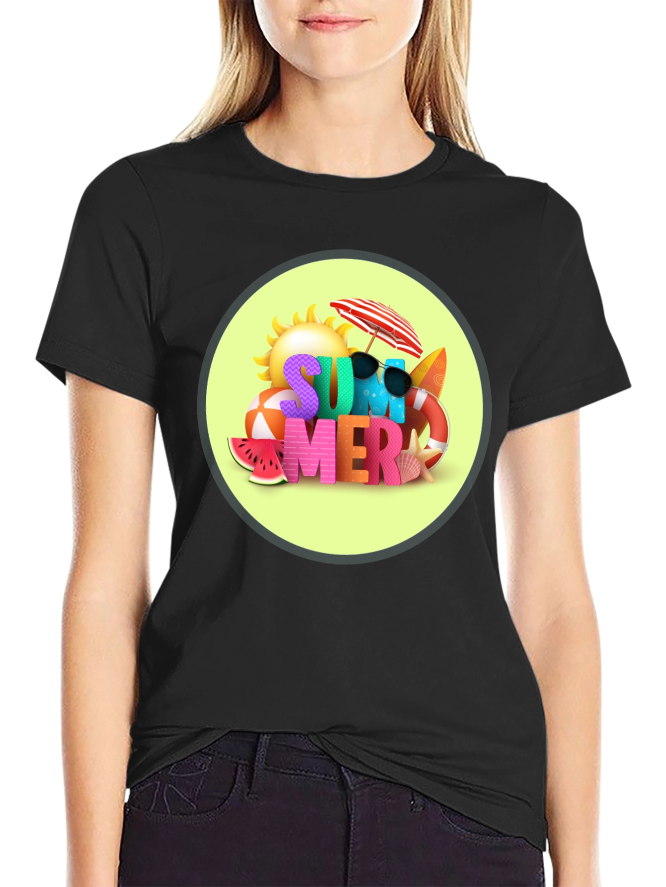 Camiseta Negra Estampado Verano