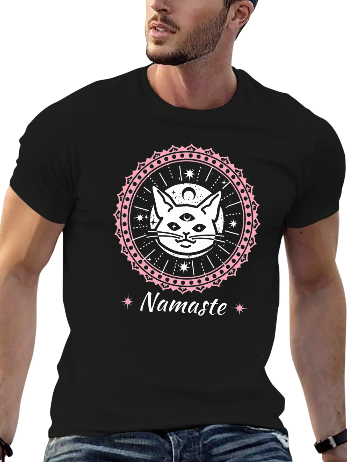 Camiseta Negra con Diseño de Gato Namaste