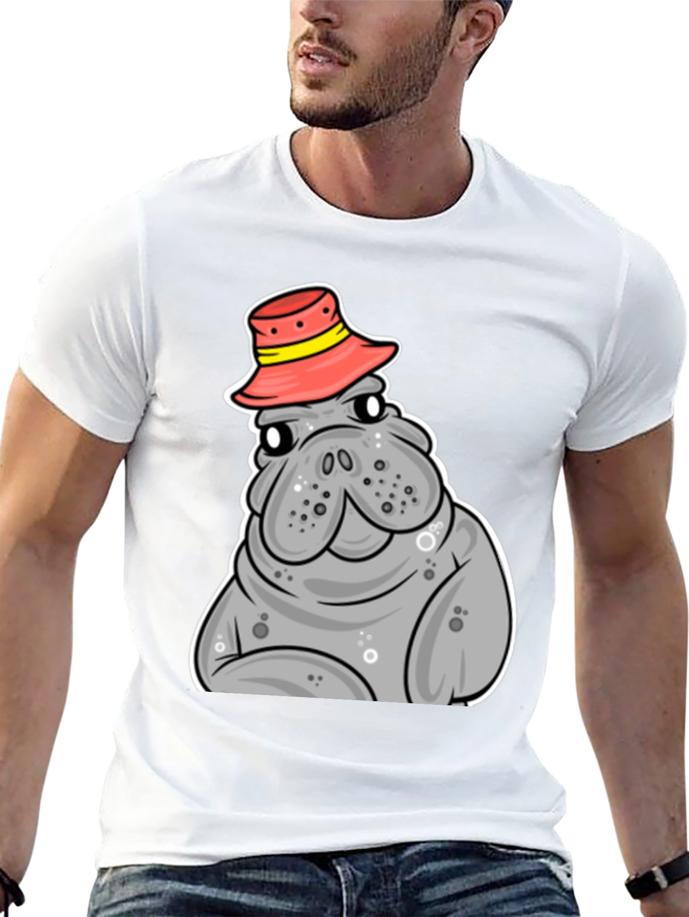 Camiseta Negra con Manatí con Sombrero