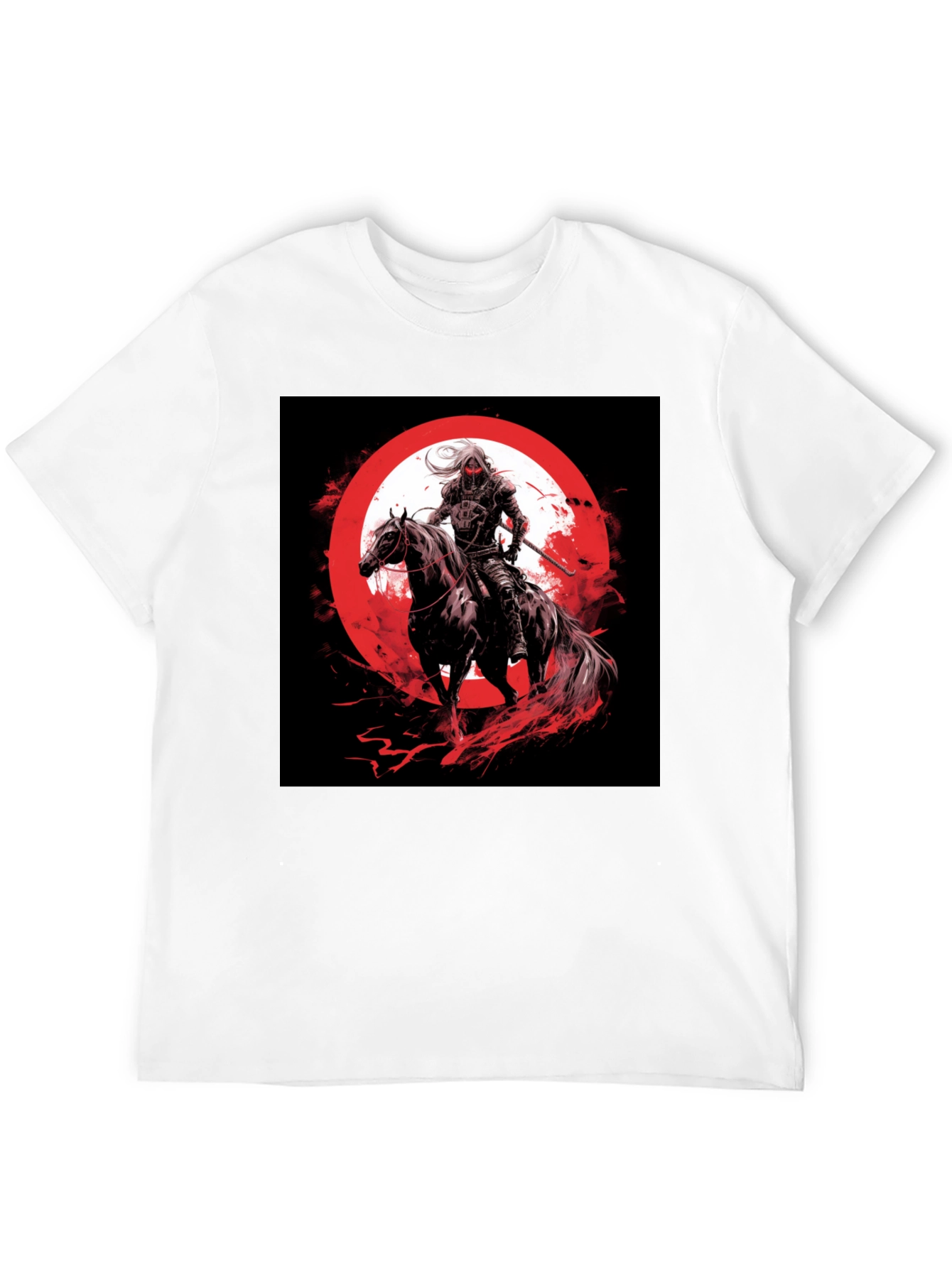 Camiseta Negra Gráfico Jinete y Luna Roja