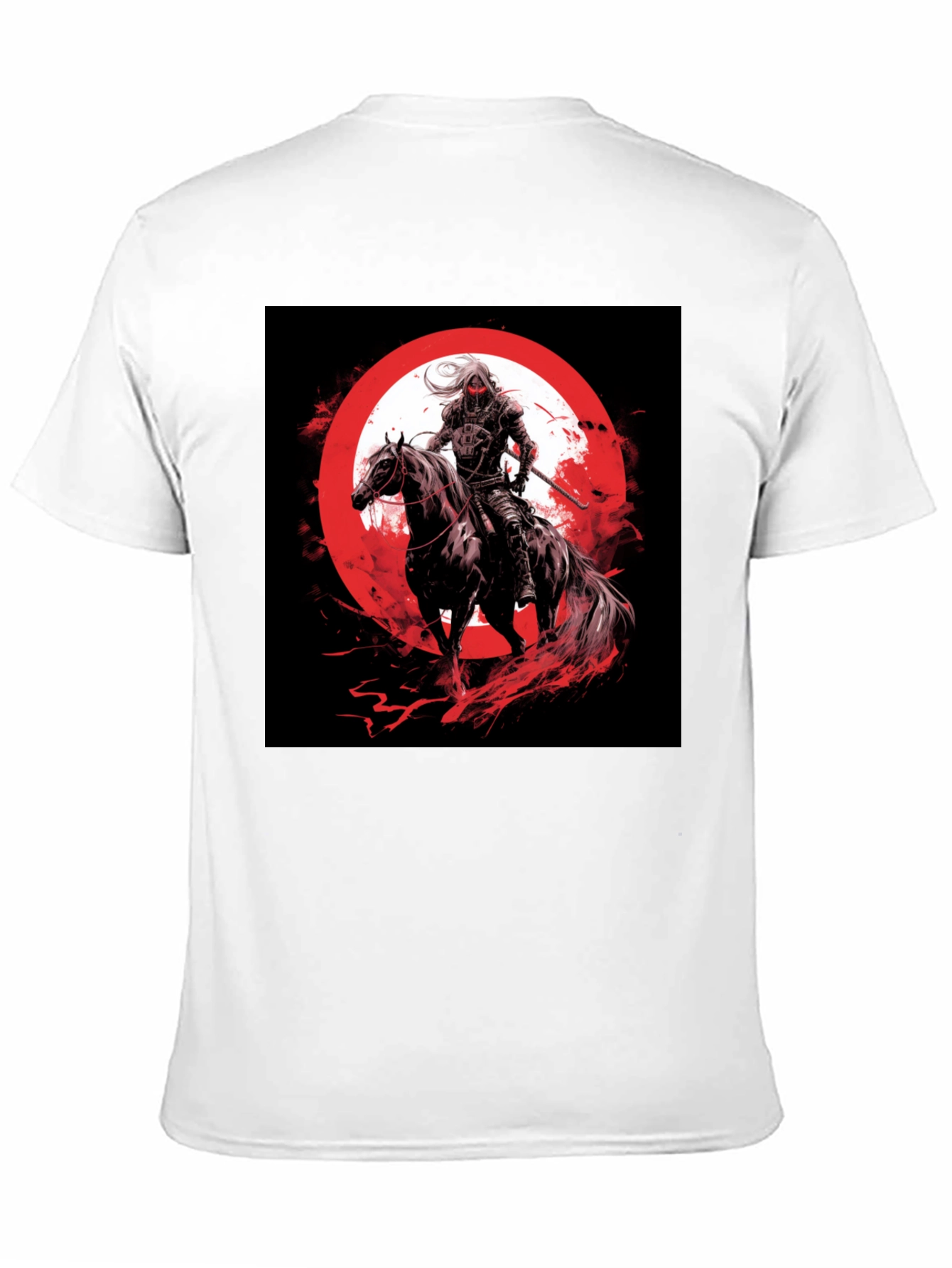 Camiseta Negra Gráfico Jinete y Luna Roja