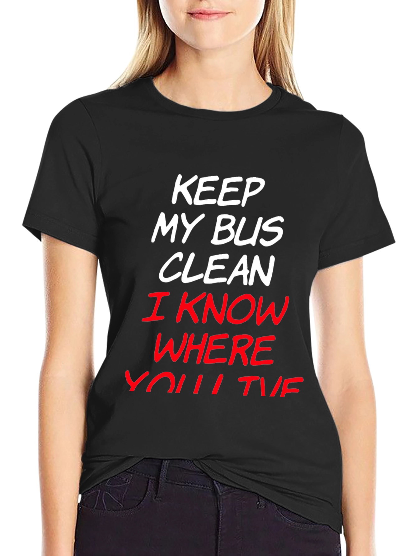 Camiseta Negra con Mensaje Mantén Mi Bus Limpio