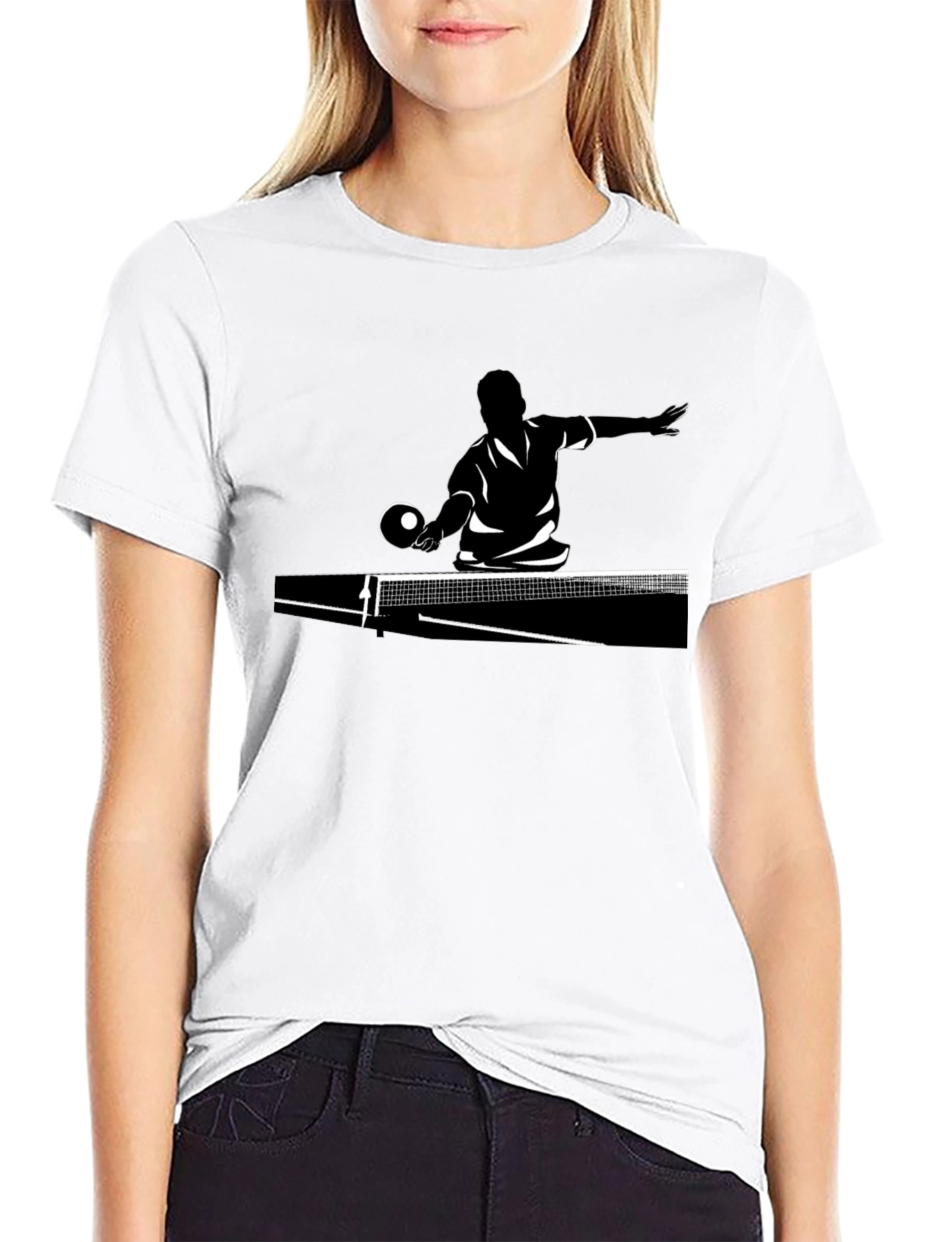 Camiseta Negra con Diseño de Tenis de Mesa