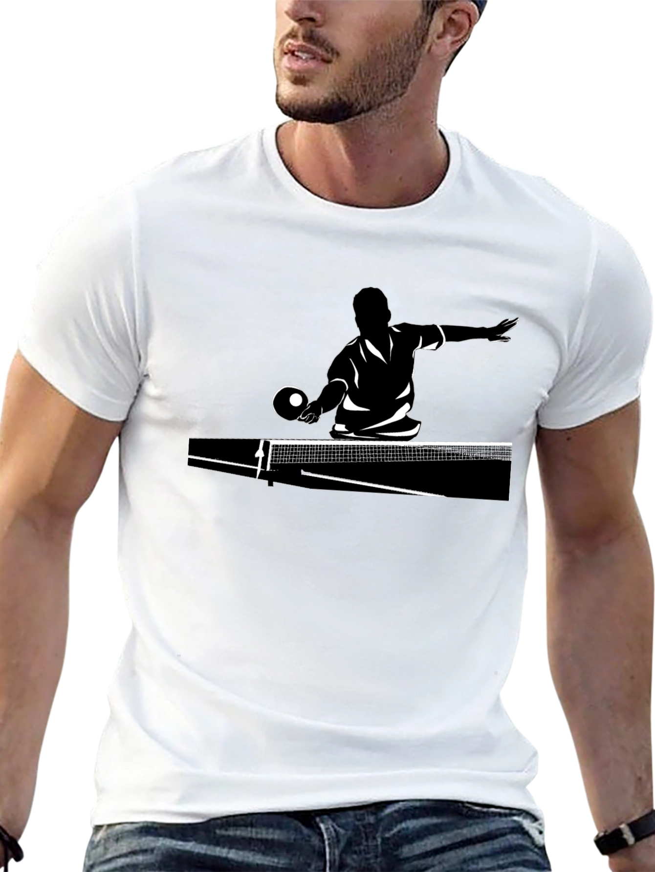Camiseta Negra con Diseño de Tenis de Mesa