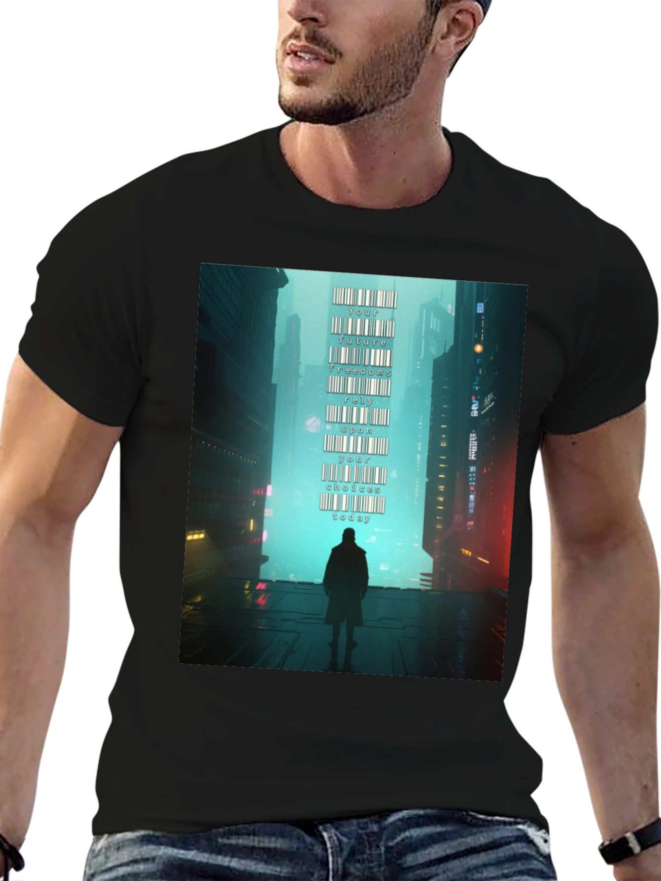 Camiseta Hombre: Futuro Cyberpunk