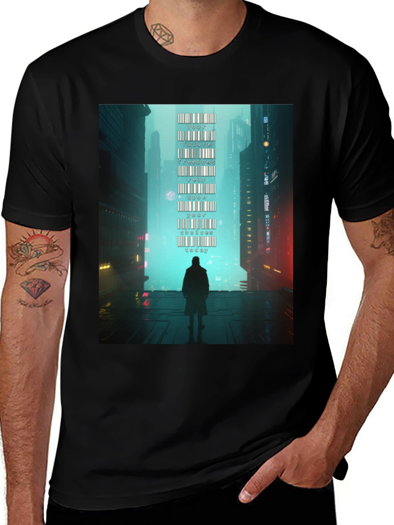 Camiseta Hombre: Futuro Cyberpunk