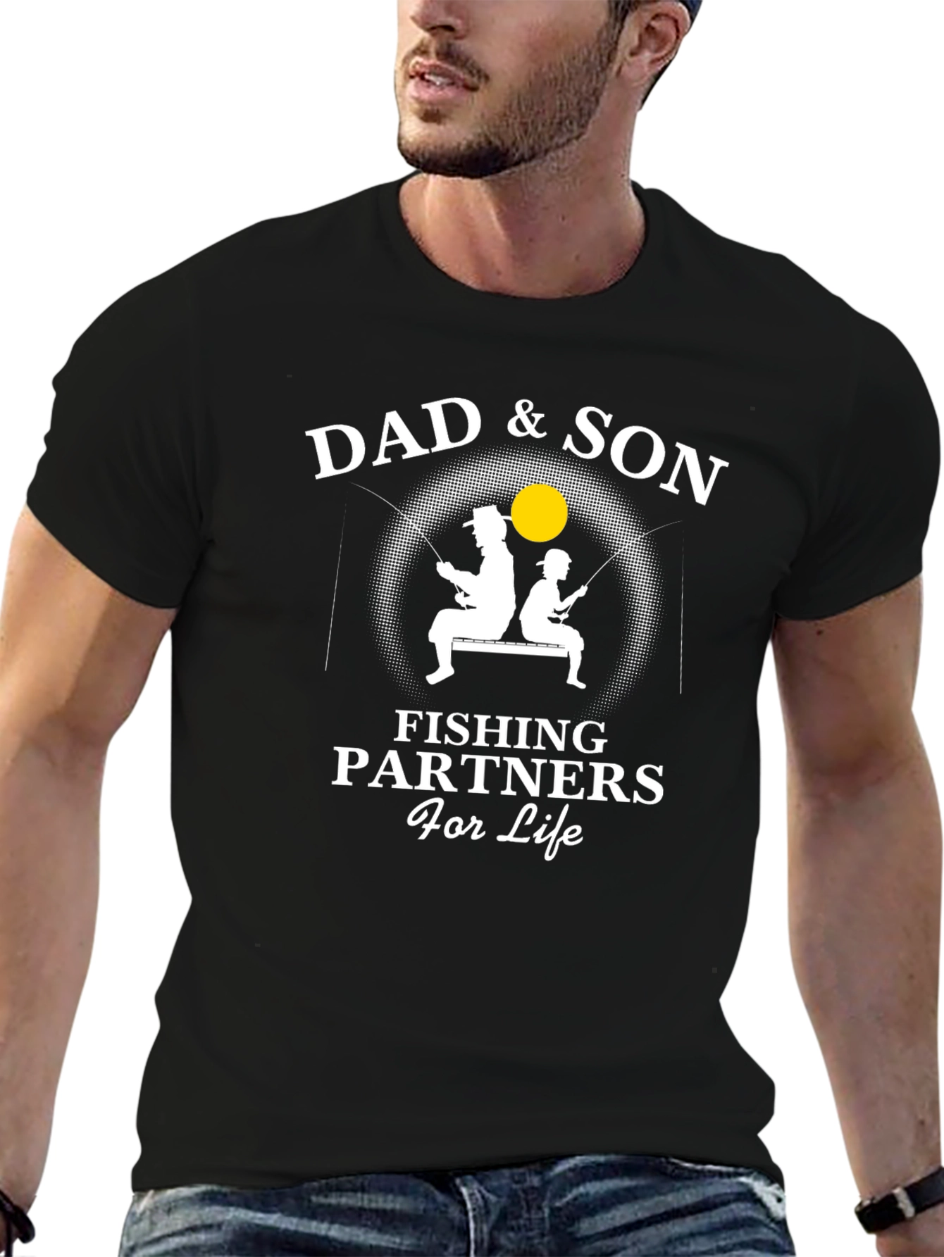 Camiseta Negra Padre e Hijo - Compañeros de Pesca