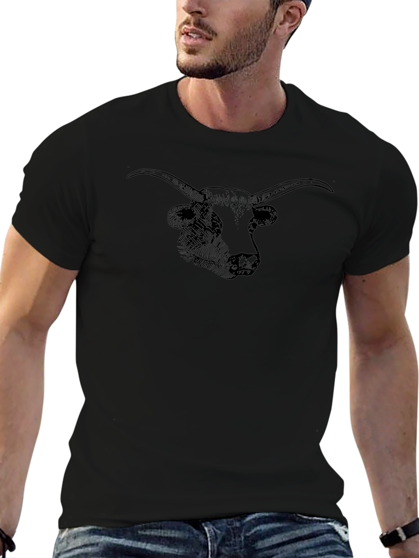 Camiseta Negra Hombre Diseño Toro