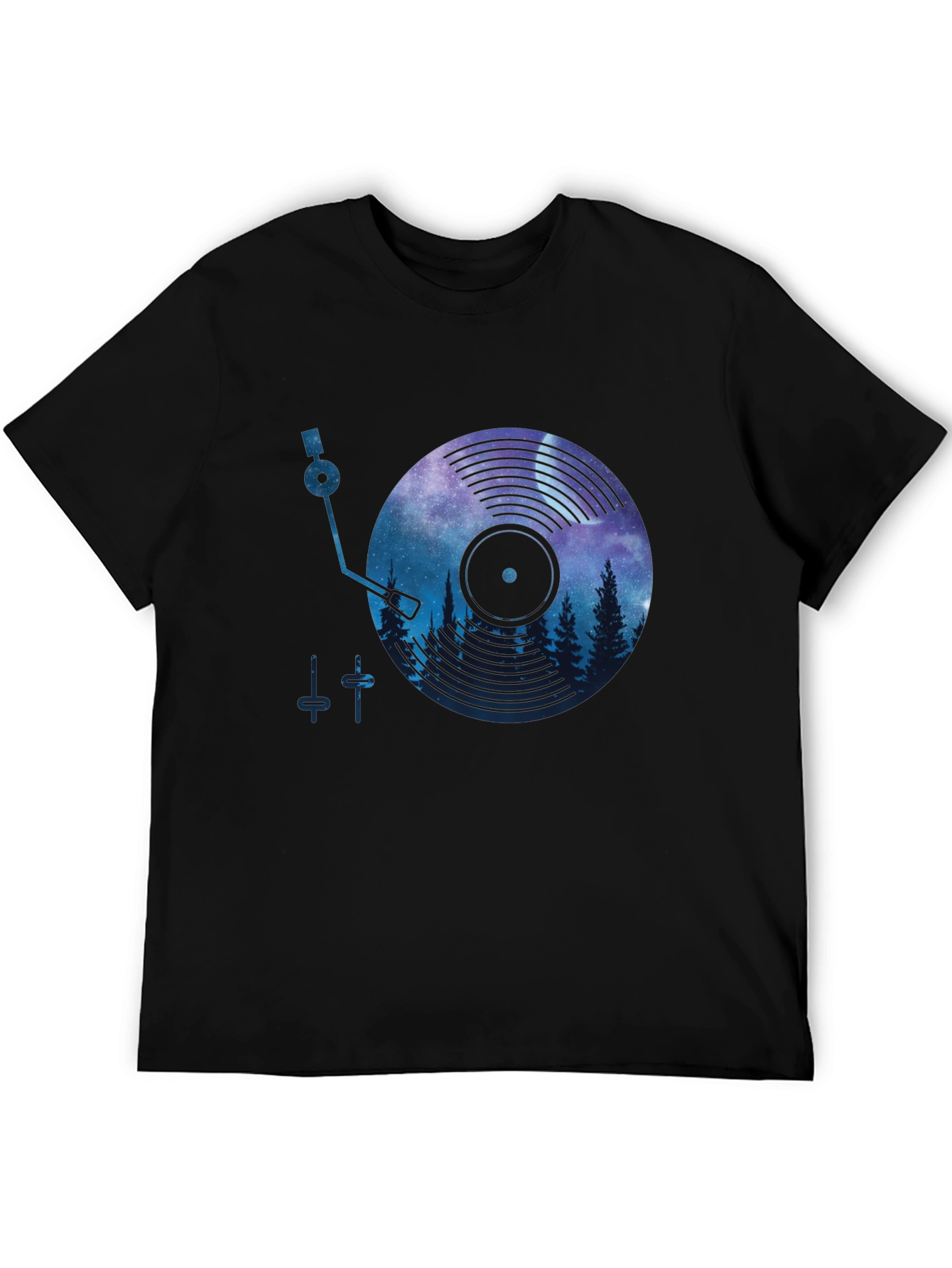 Camiseta Negra con Diseño de Vinilo y Paisaje Nocturno