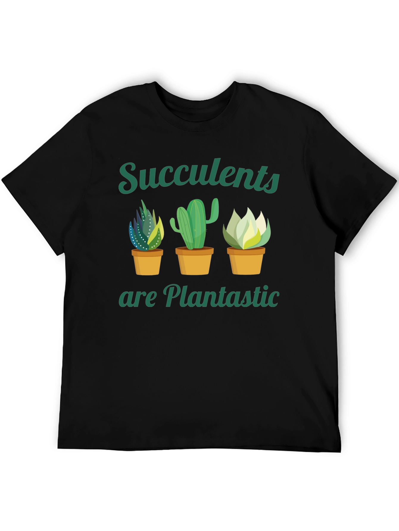 Camiseta Negra con Diseño de Suculentas