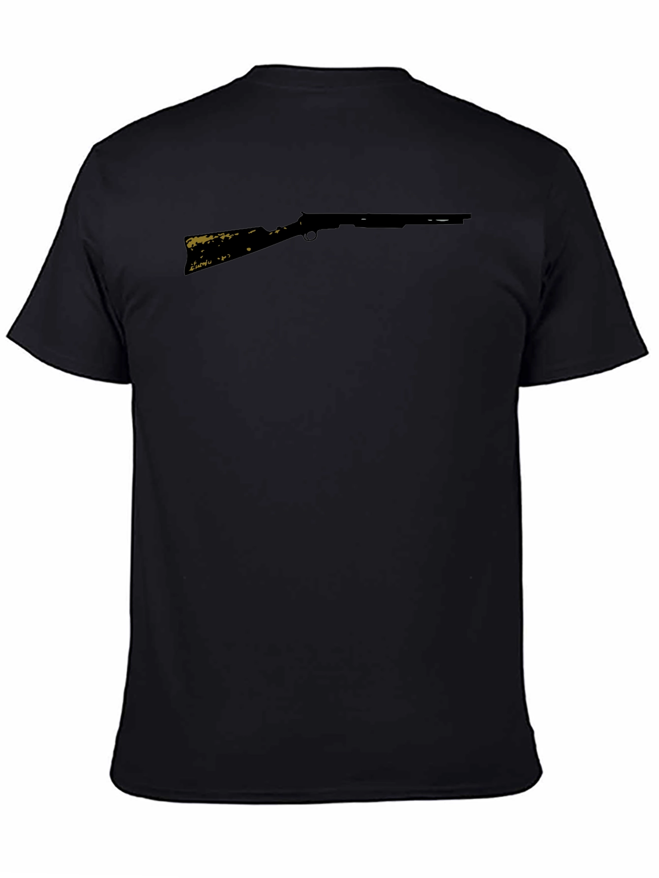 Camiseta Negra Rifle Estampado Casual Hombre