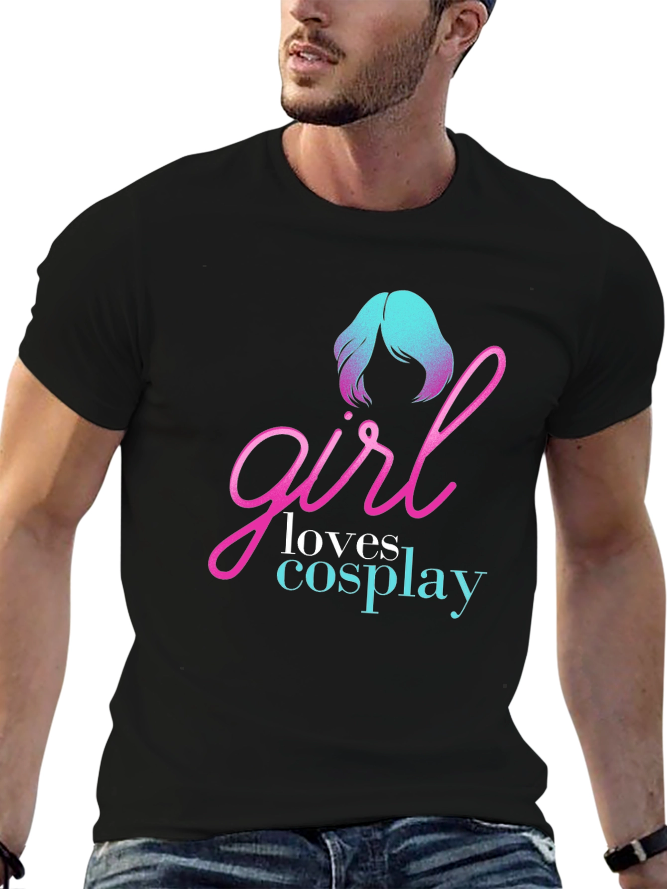 Camiseta Negra Girl Loves Cosplay para Hombre