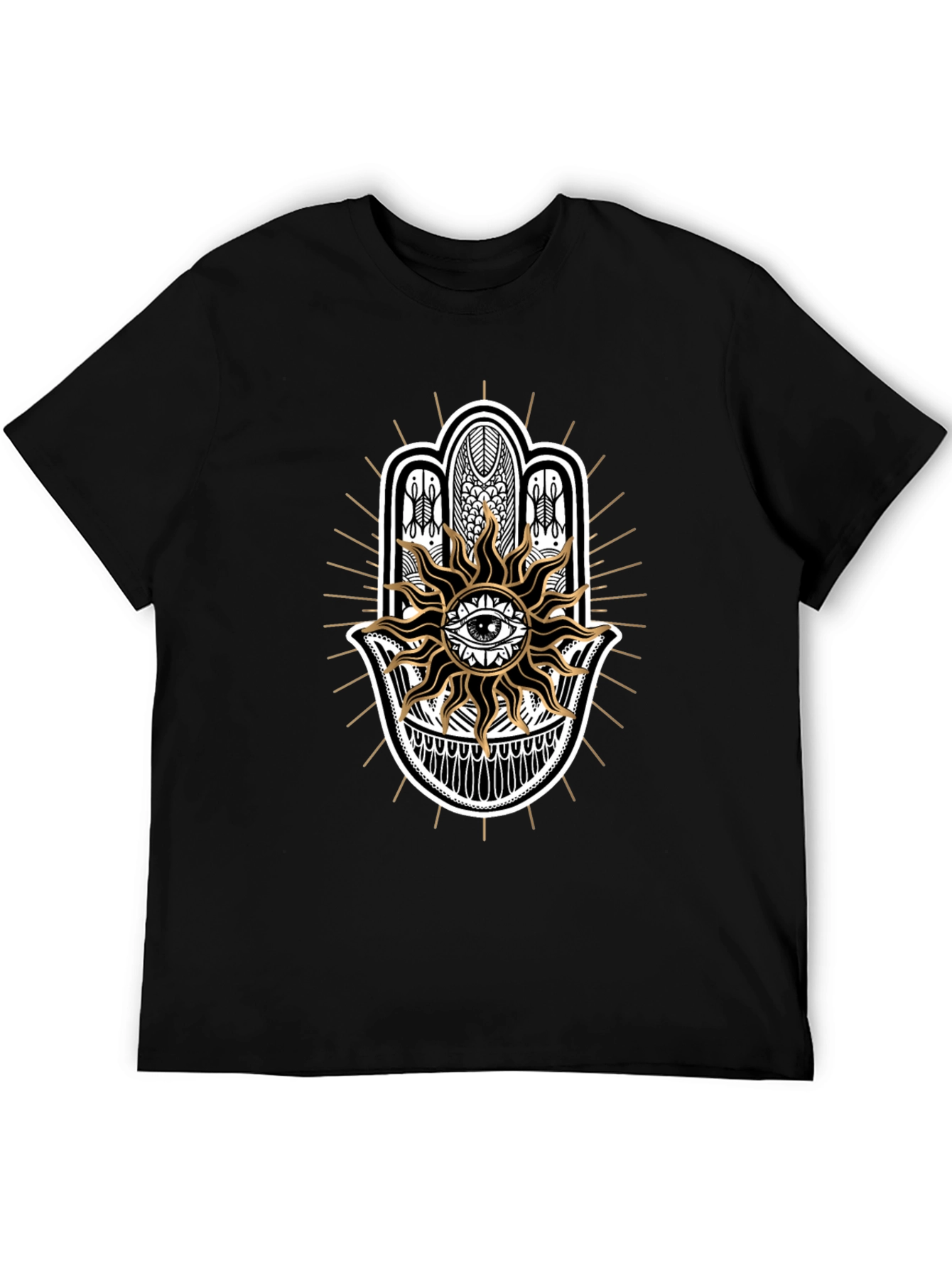 Camiseta Negra con Mano de Fátima y Sol