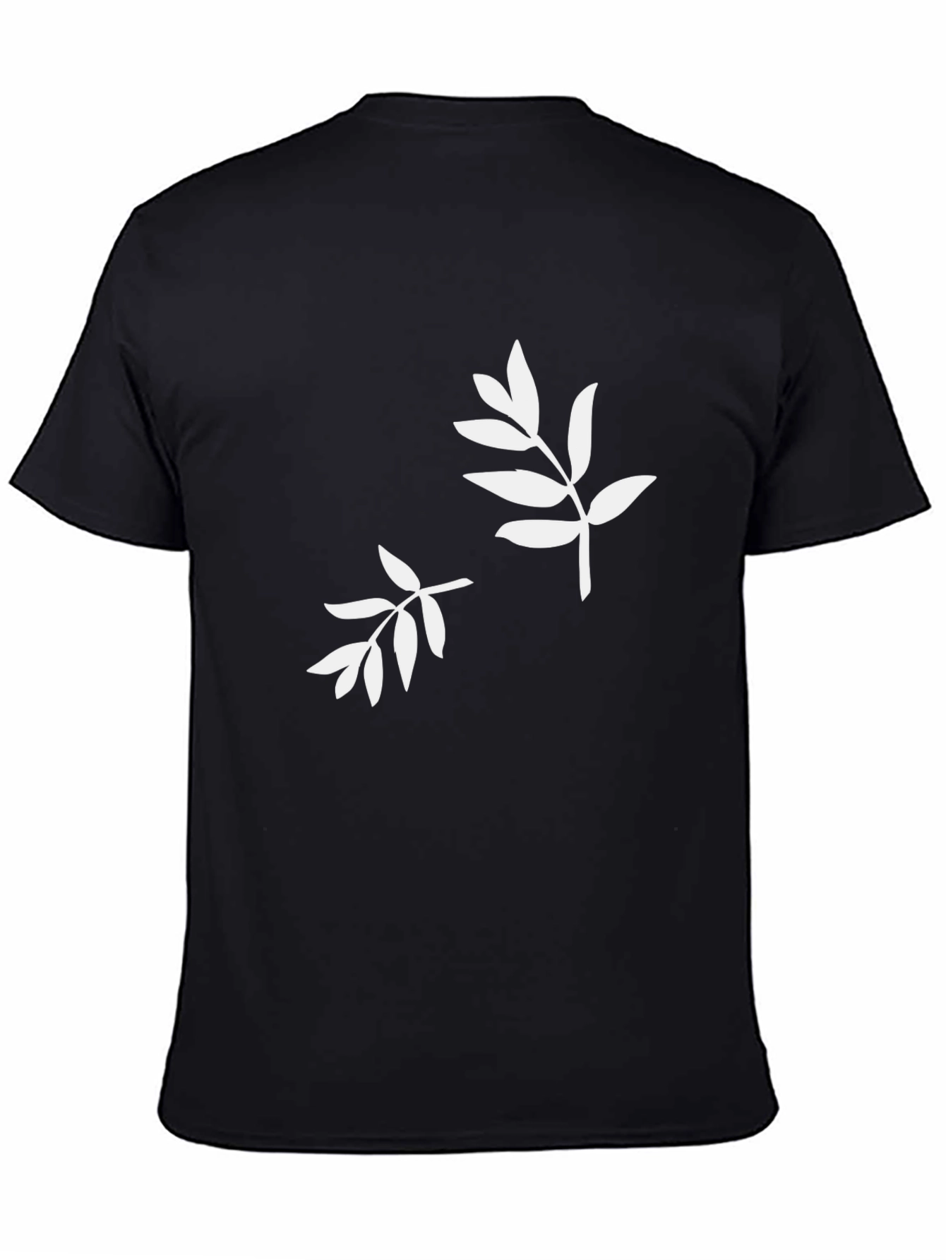 Camiseta Negra con Estampado de Hojas Blancas