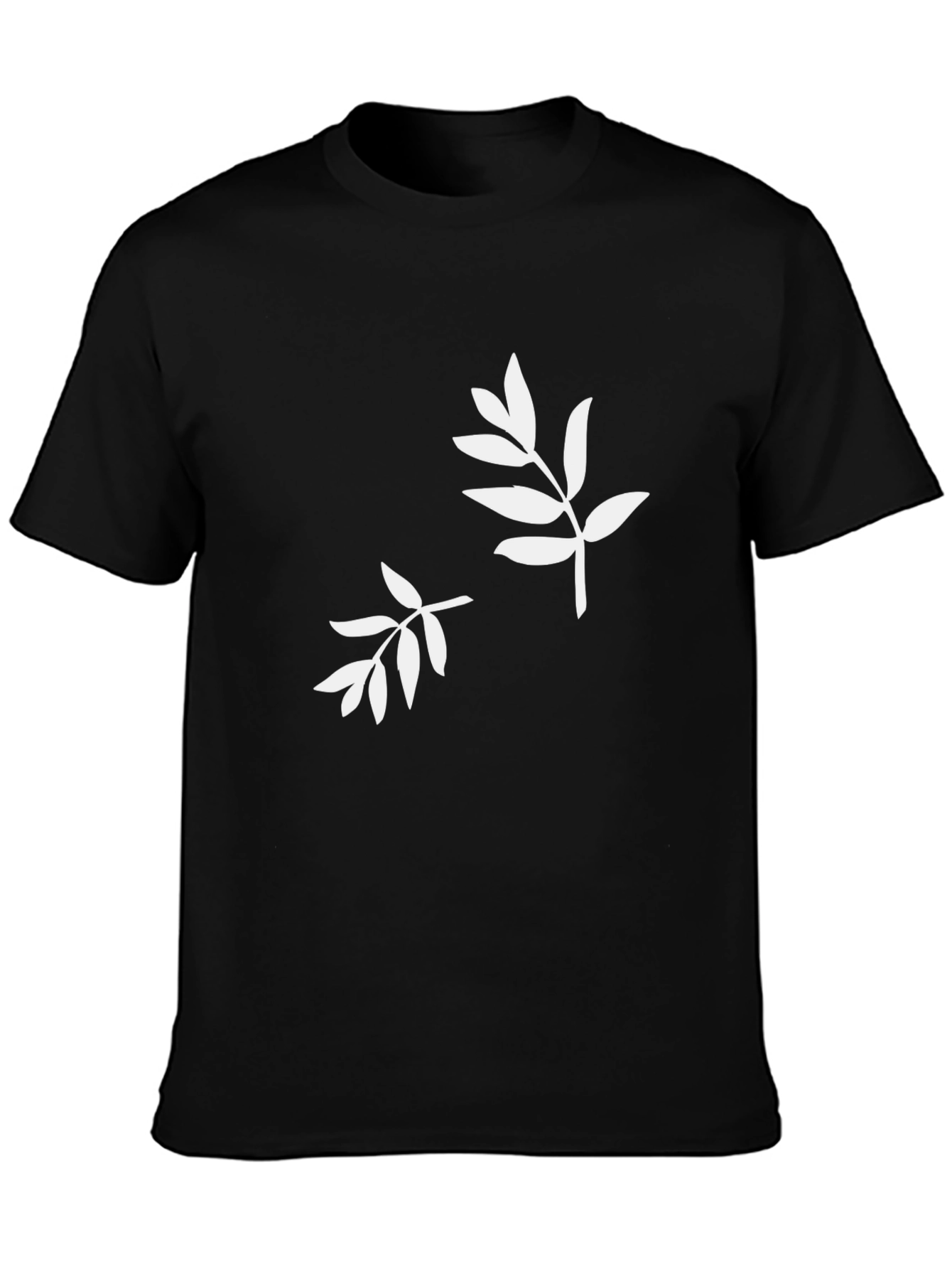 Camiseta Negra con Estampado de Hojas Blancas