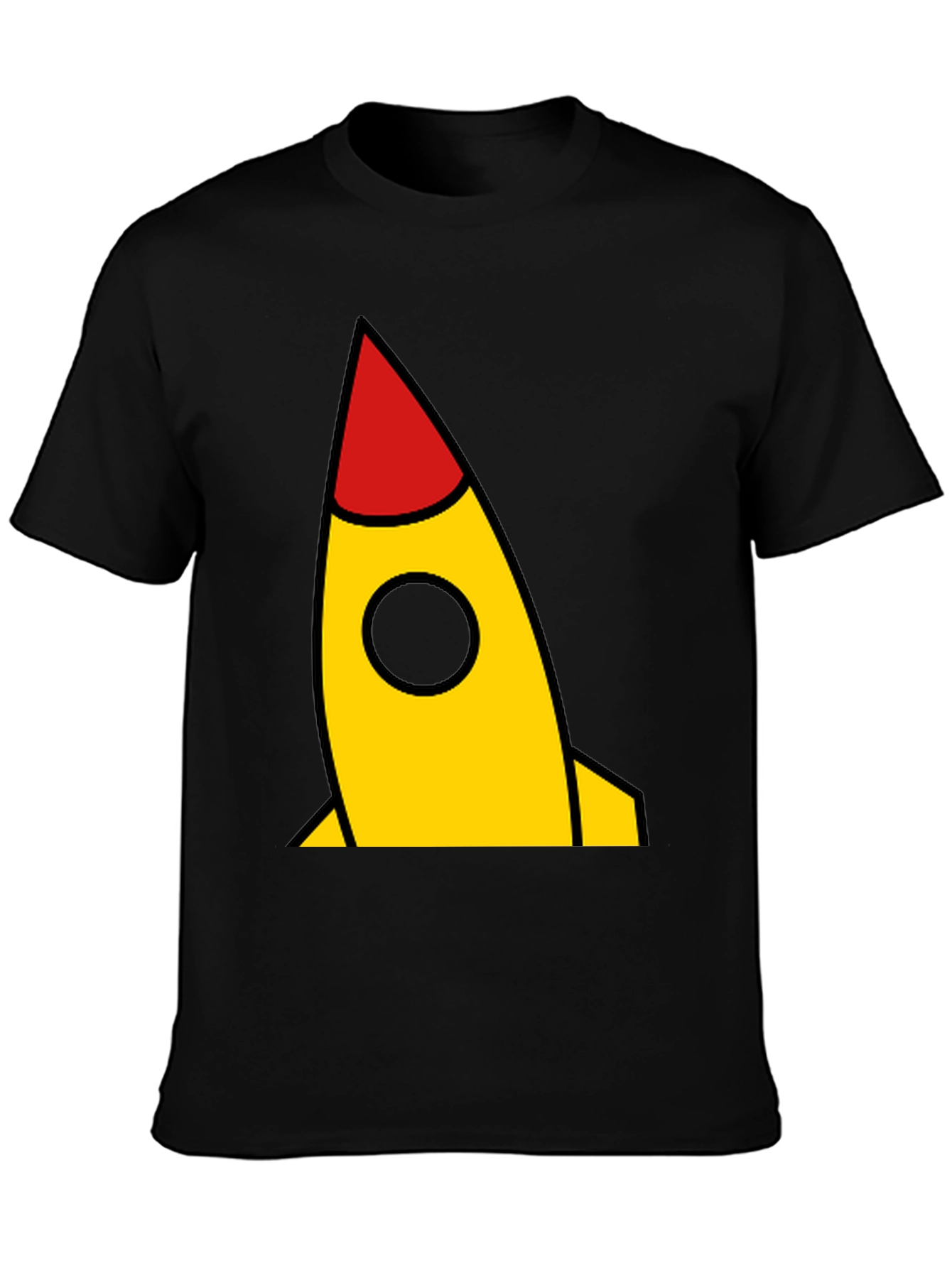 Camiseta Negra con Cohete Amarillo y Rojo