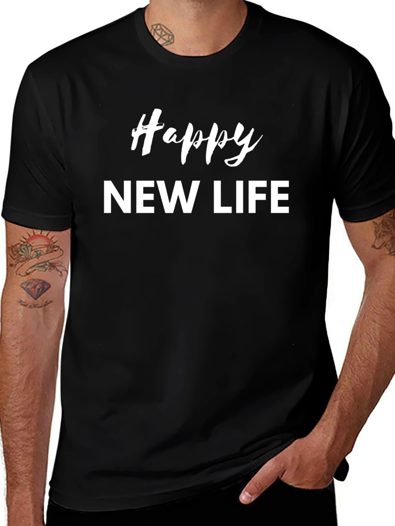 Camiseta Negra Happy New Life - Estilo Casual