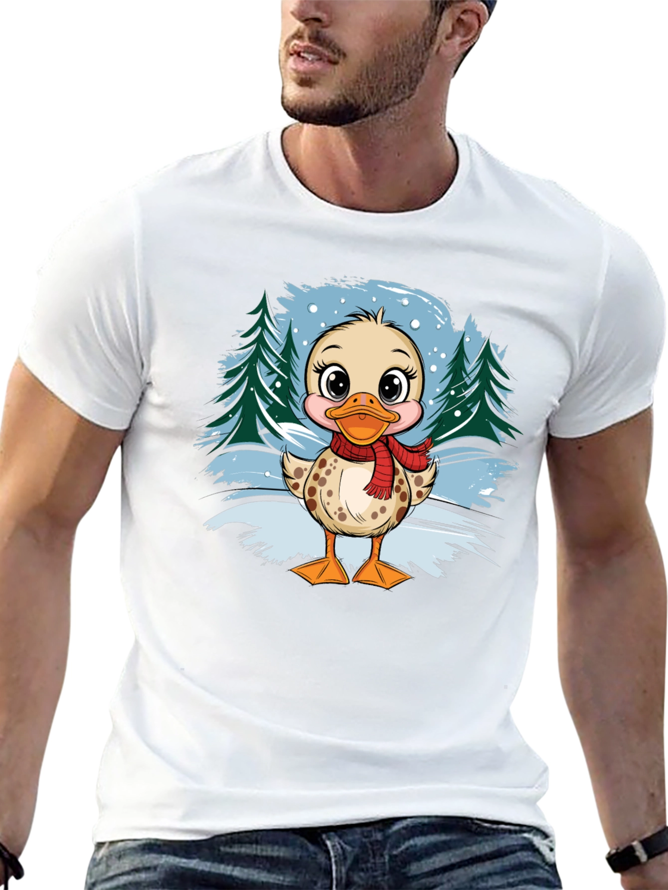 Camiseta Negra con Diseño de Pato Invernal
