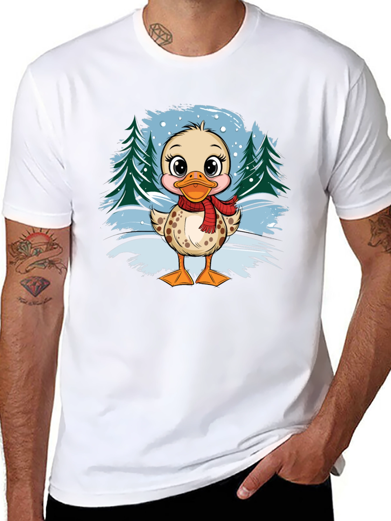 Camiseta Negra con Diseño de Pato Invernal