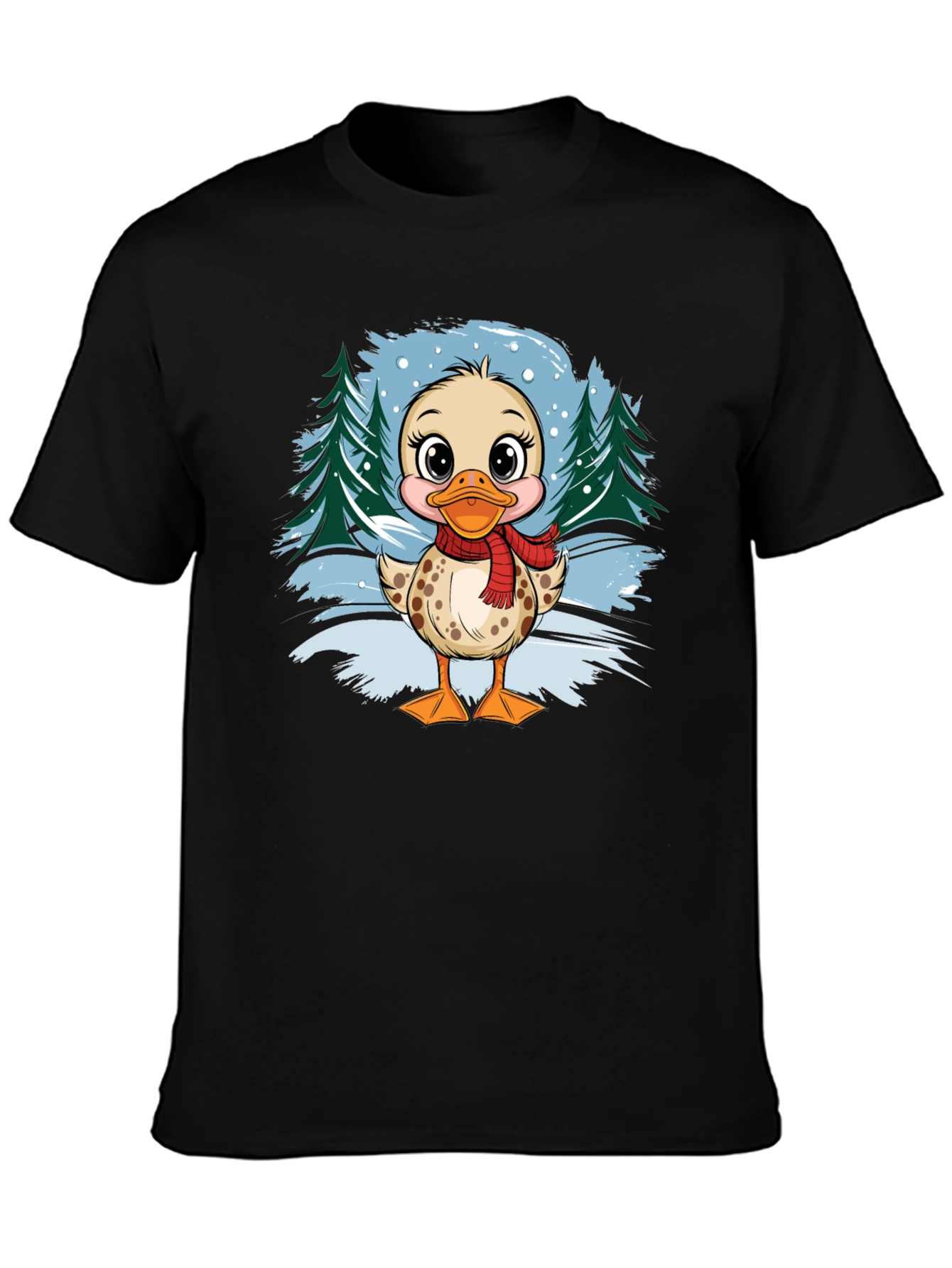 Camiseta Negra con Diseño de Pato Invernal
