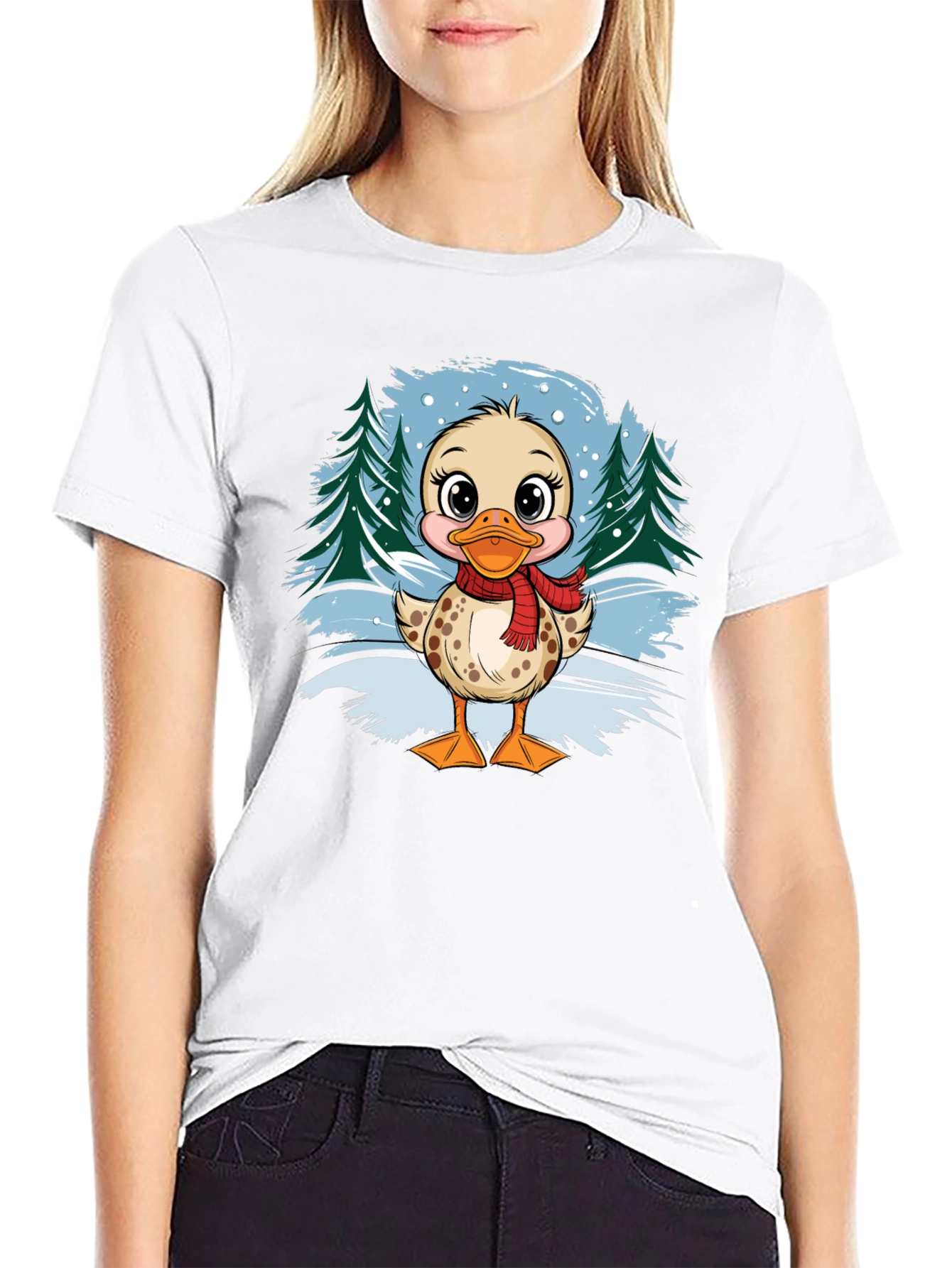 Camiseta Negra con Diseño de Pato Invernal