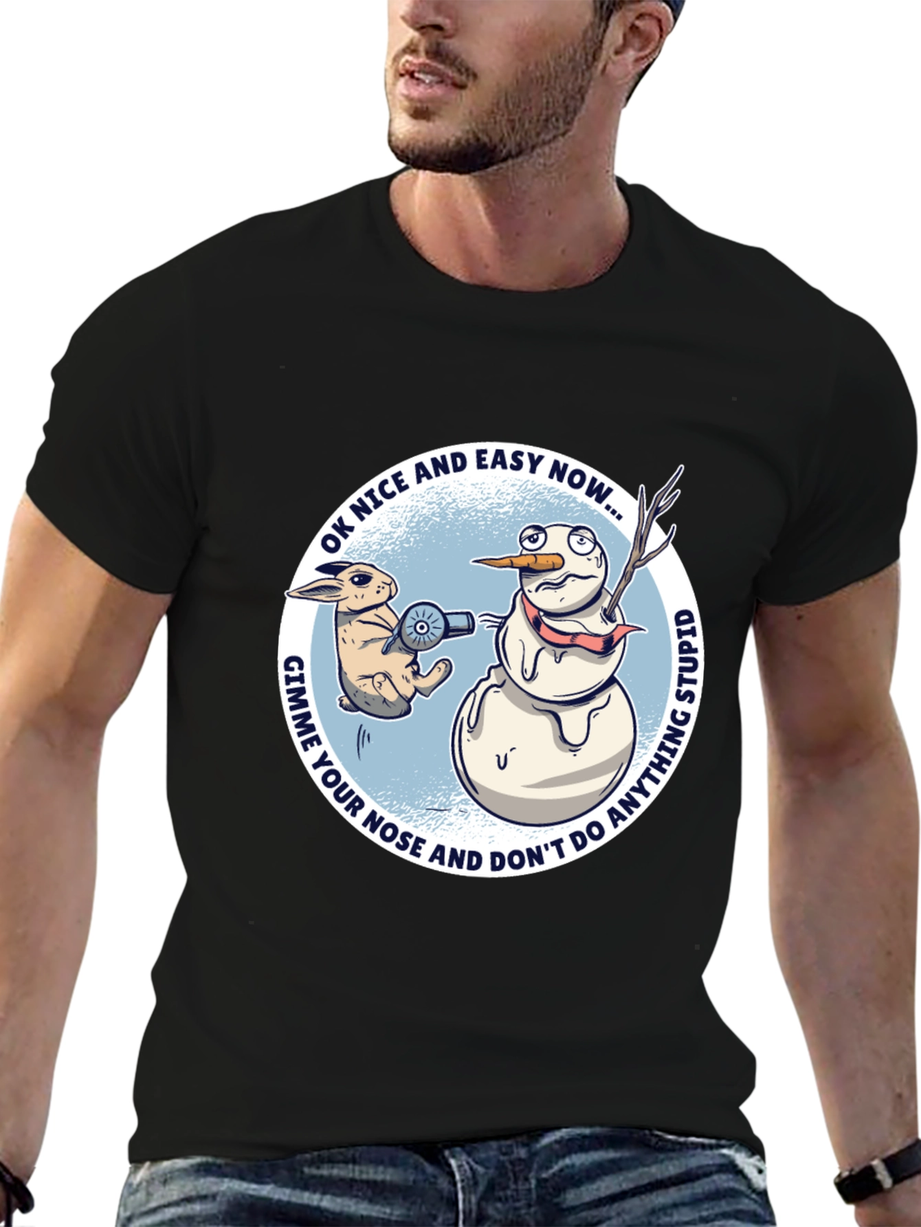 Camiseta Gráfica: Conejo vs. Muñeco de Nieve