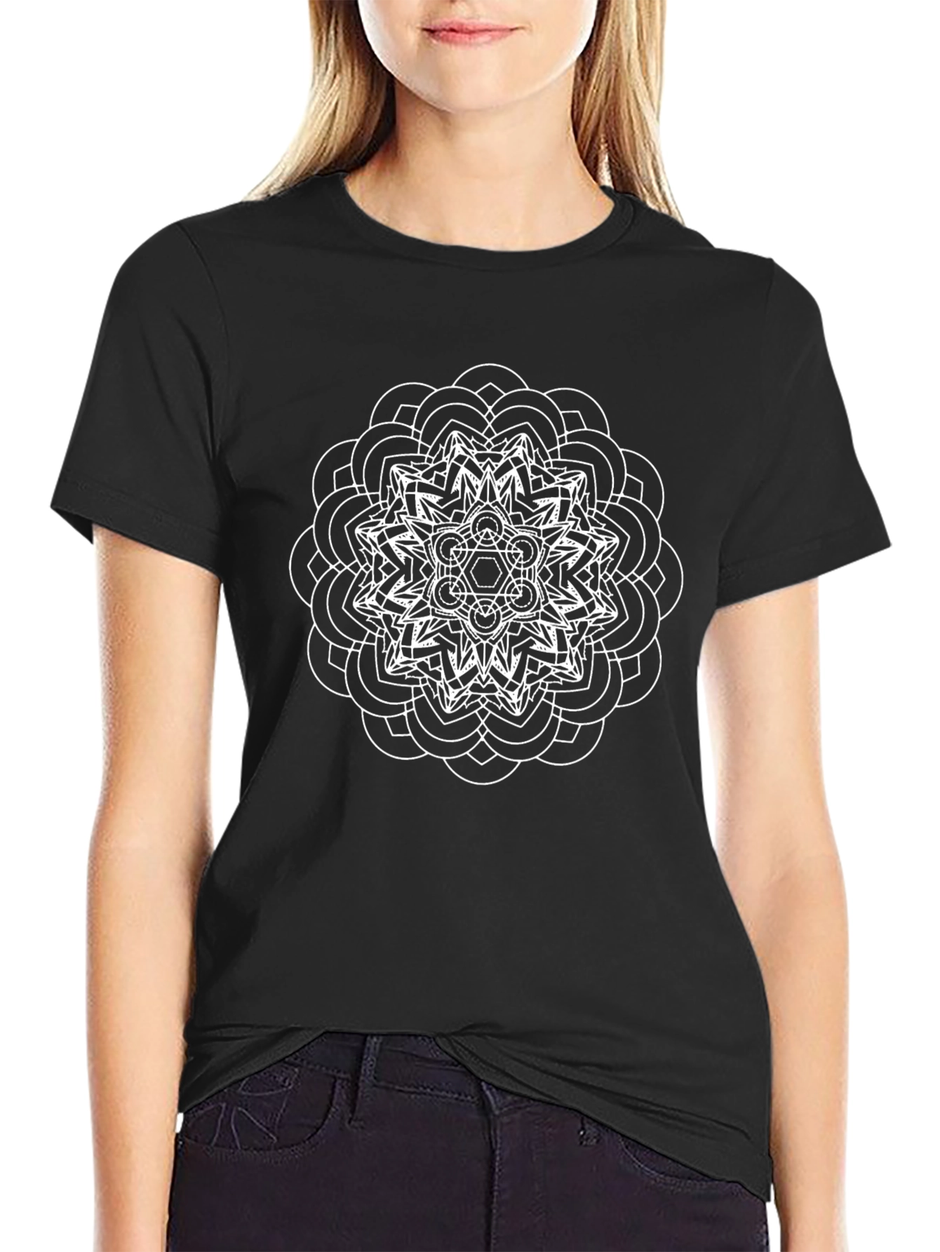 Camiseta Negra Mandala Blanca Hombre Casual