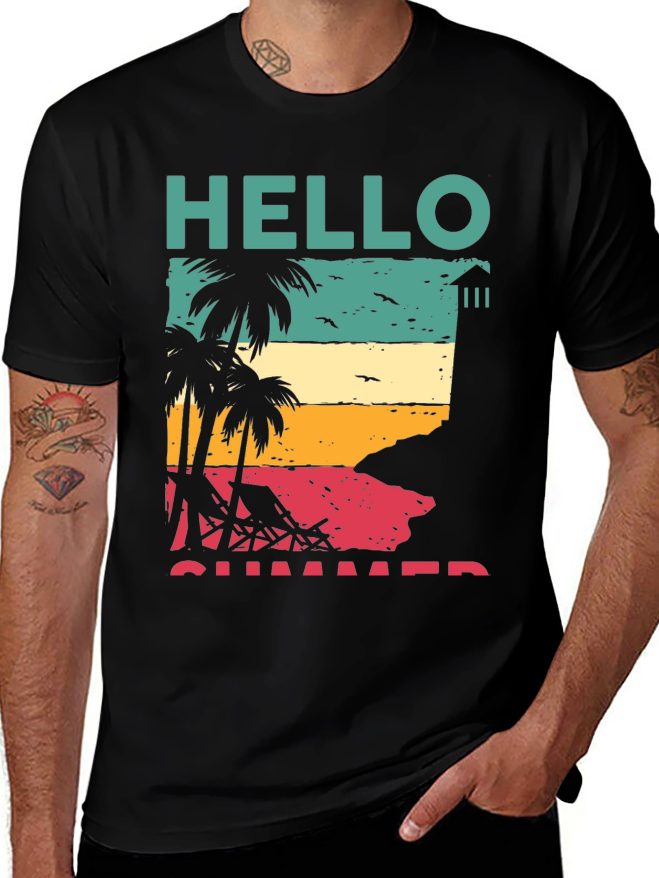 Camiseta Negra Estampada - Hello Summer