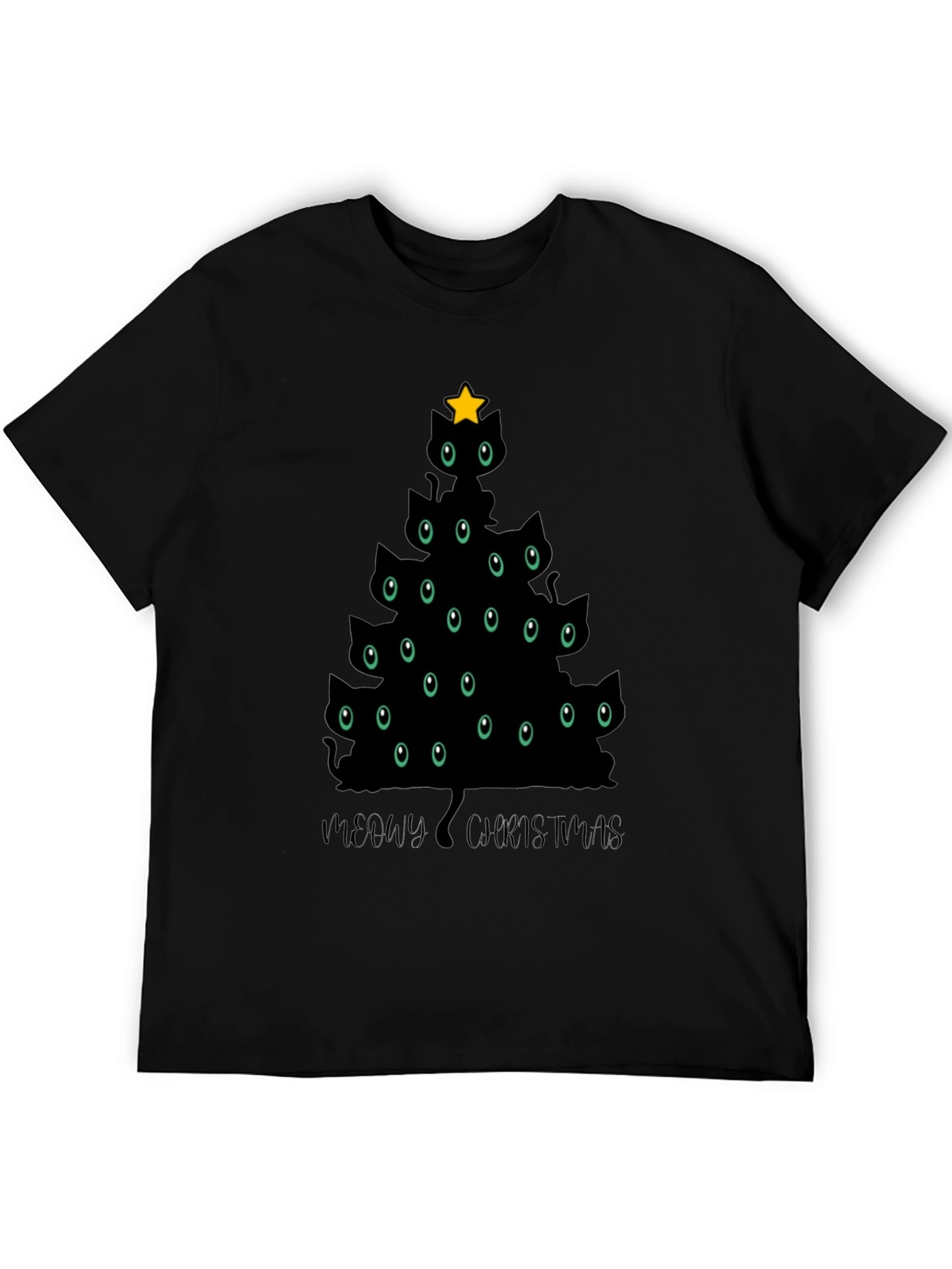 Camiseta Negra Árbol de Navidad Gatuno