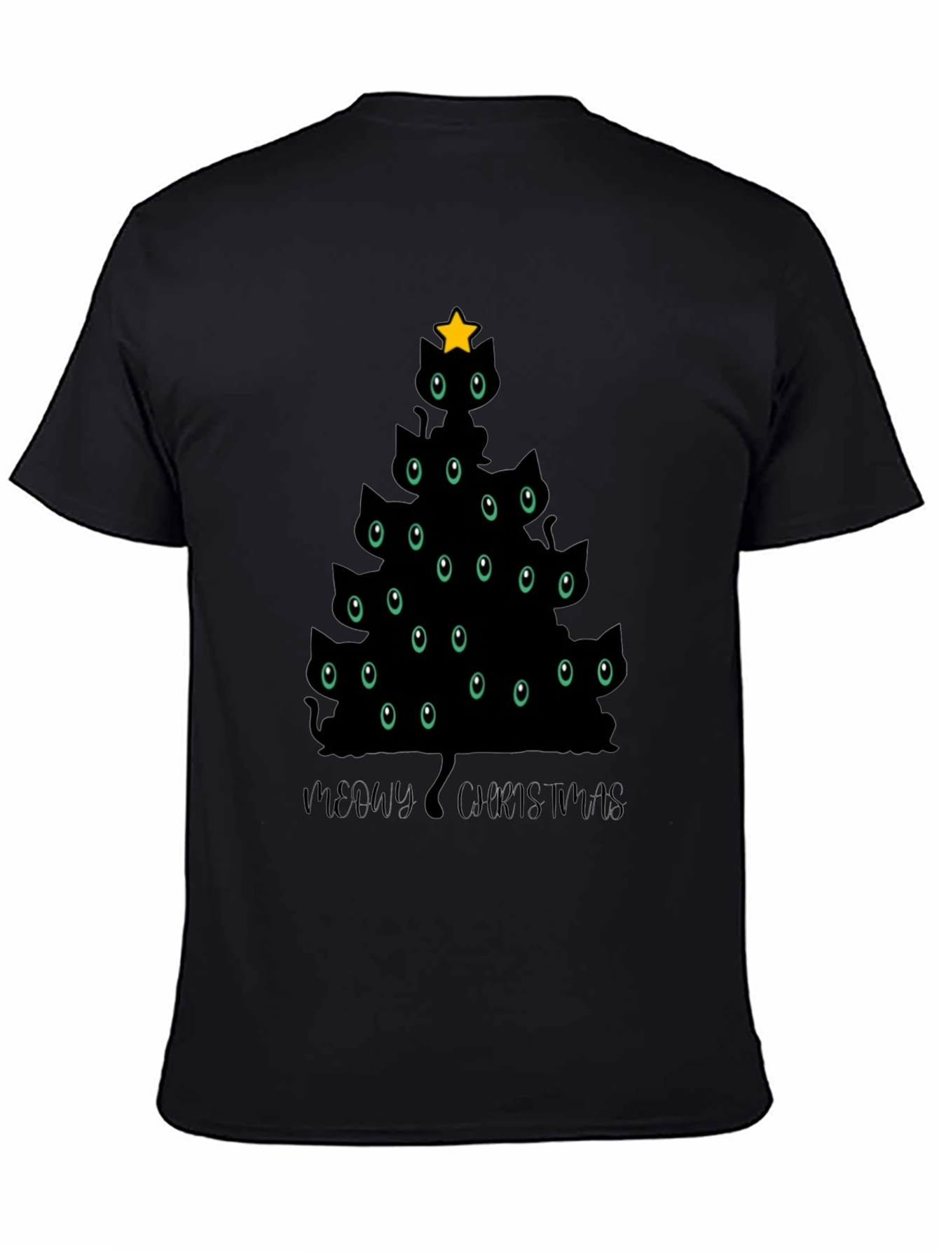 Camiseta Negra Árbol de Navidad Gatuno