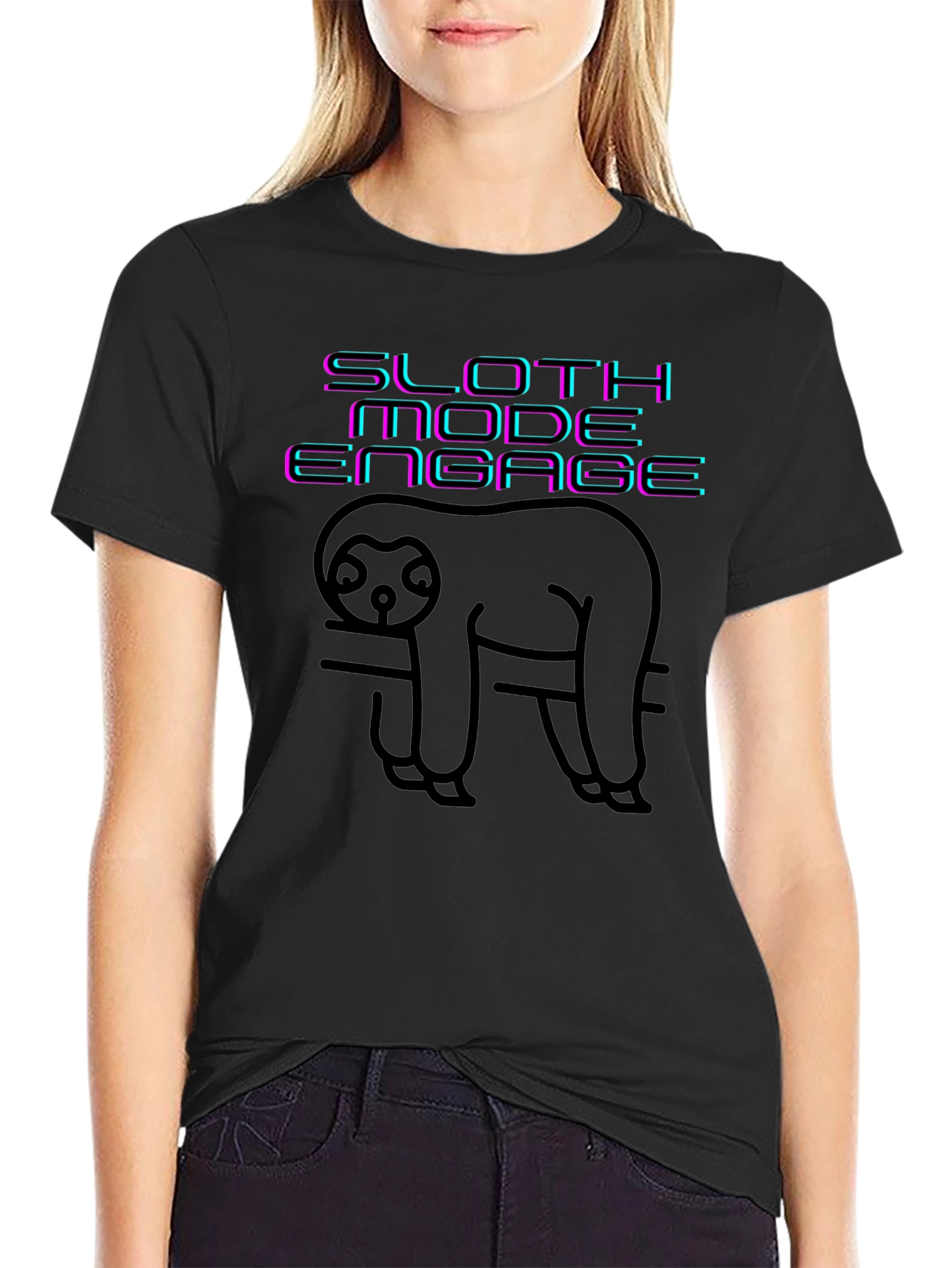 Camiseta Negra Sloth Mode Engage - Relax Total