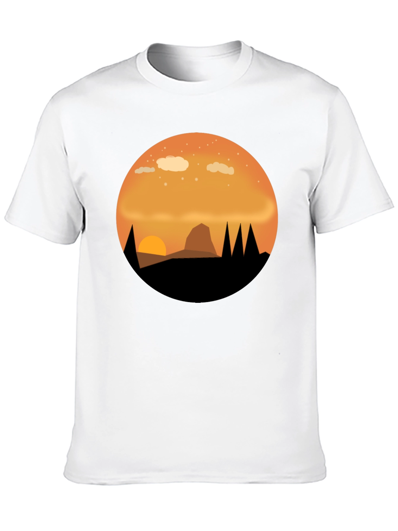 Camiseta Negra con Diseño de Atardecer Montañoso