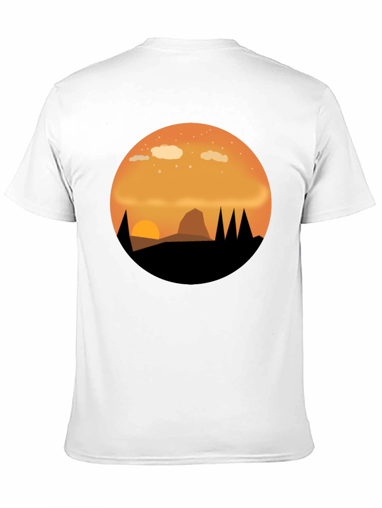 Camiseta Negra con Diseño de Atardecer Montañoso