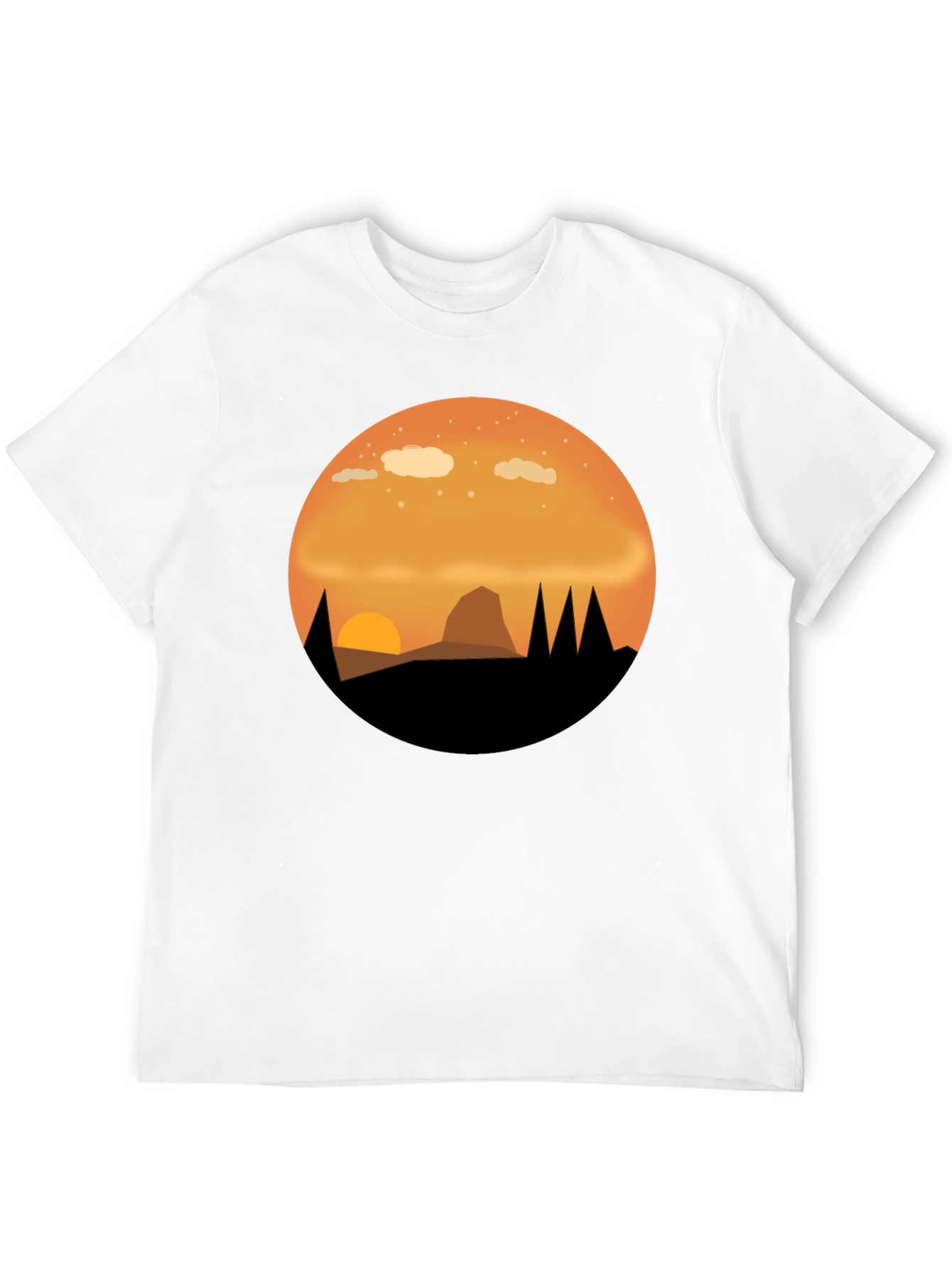 Camiseta Negra con Diseño de Atardecer Montañoso