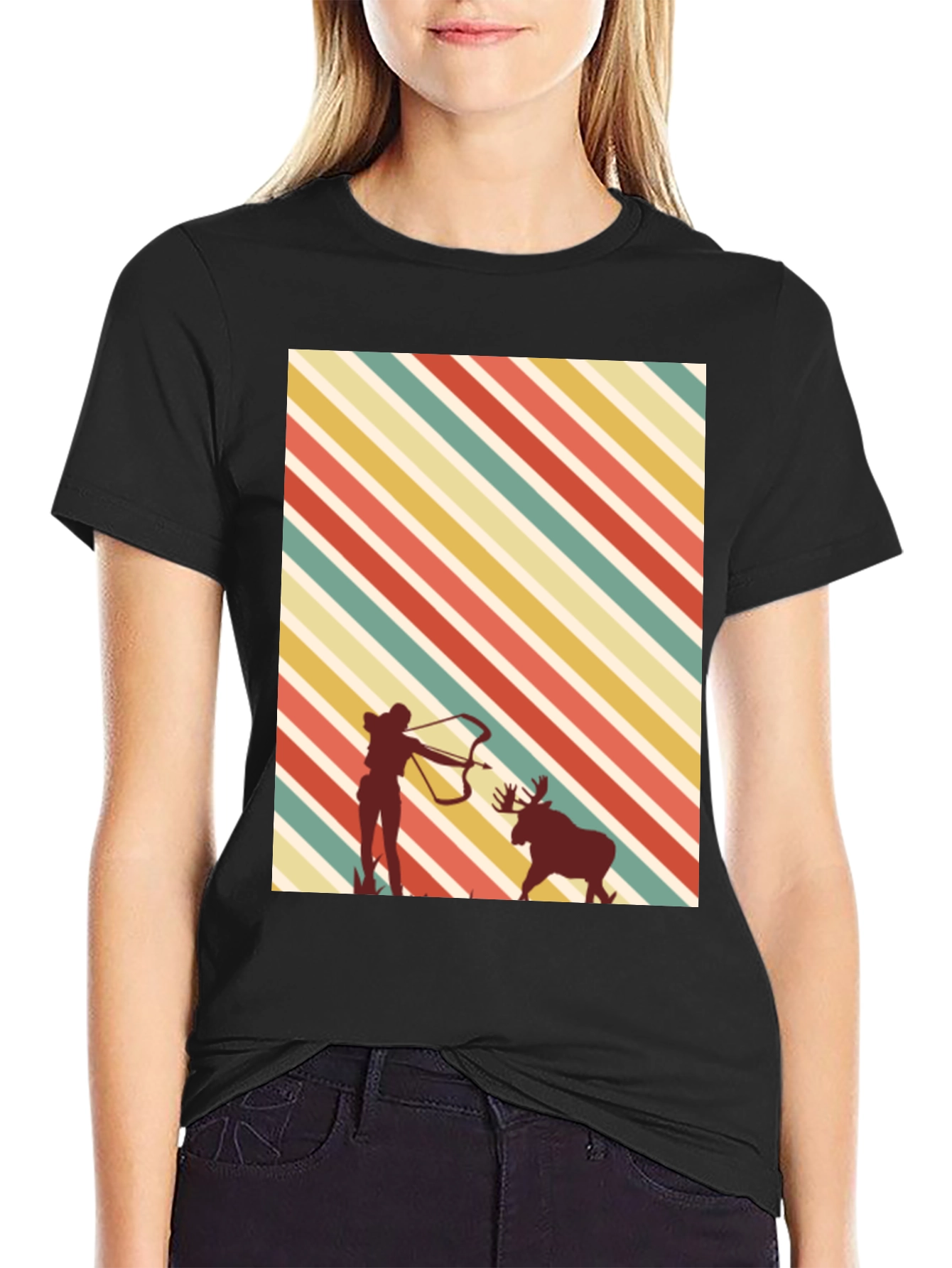 Camiseta Negra con Diseño de Caza Retro