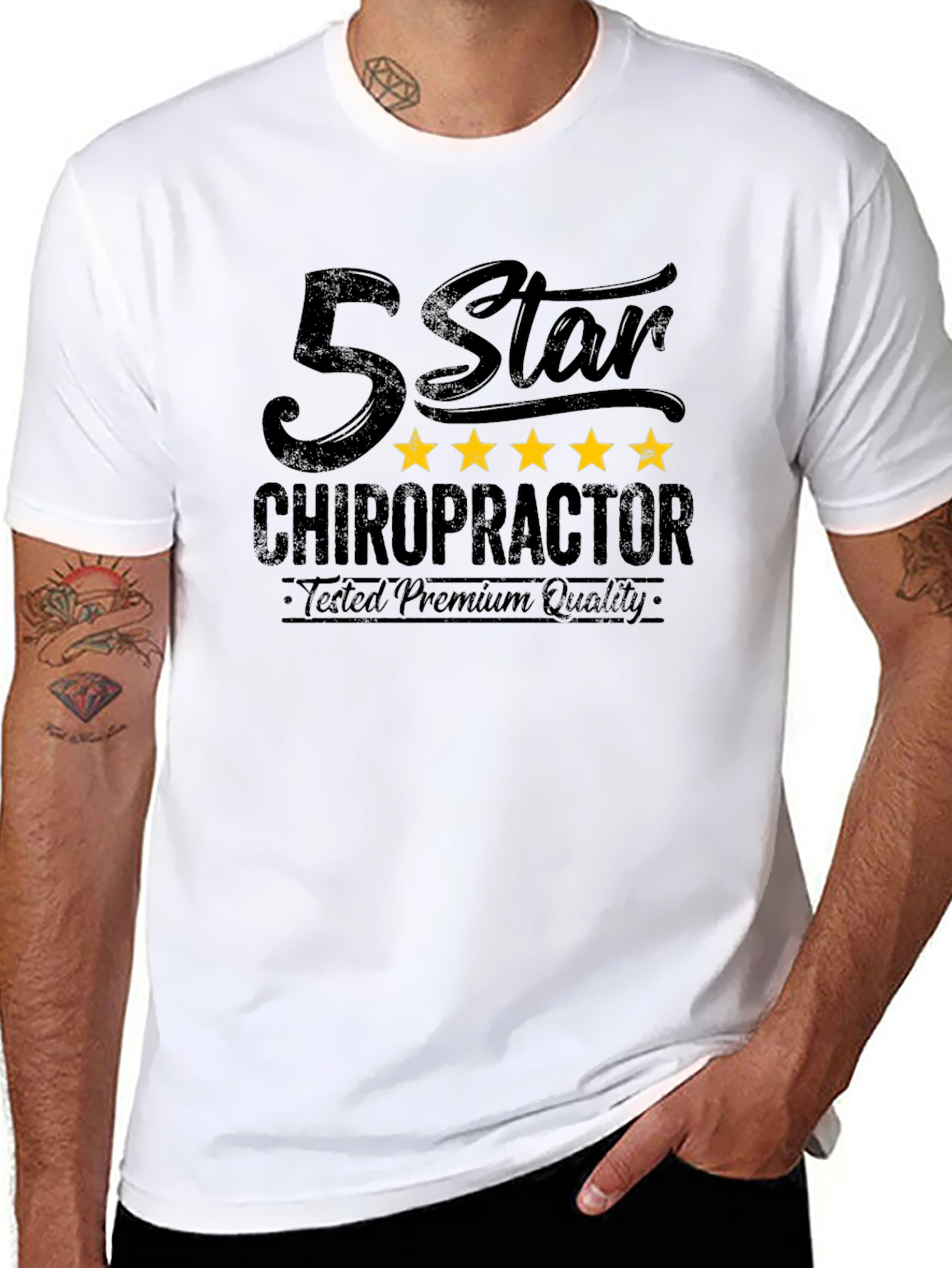 Camiseta Negra Quiropráctico 5 Estrellas