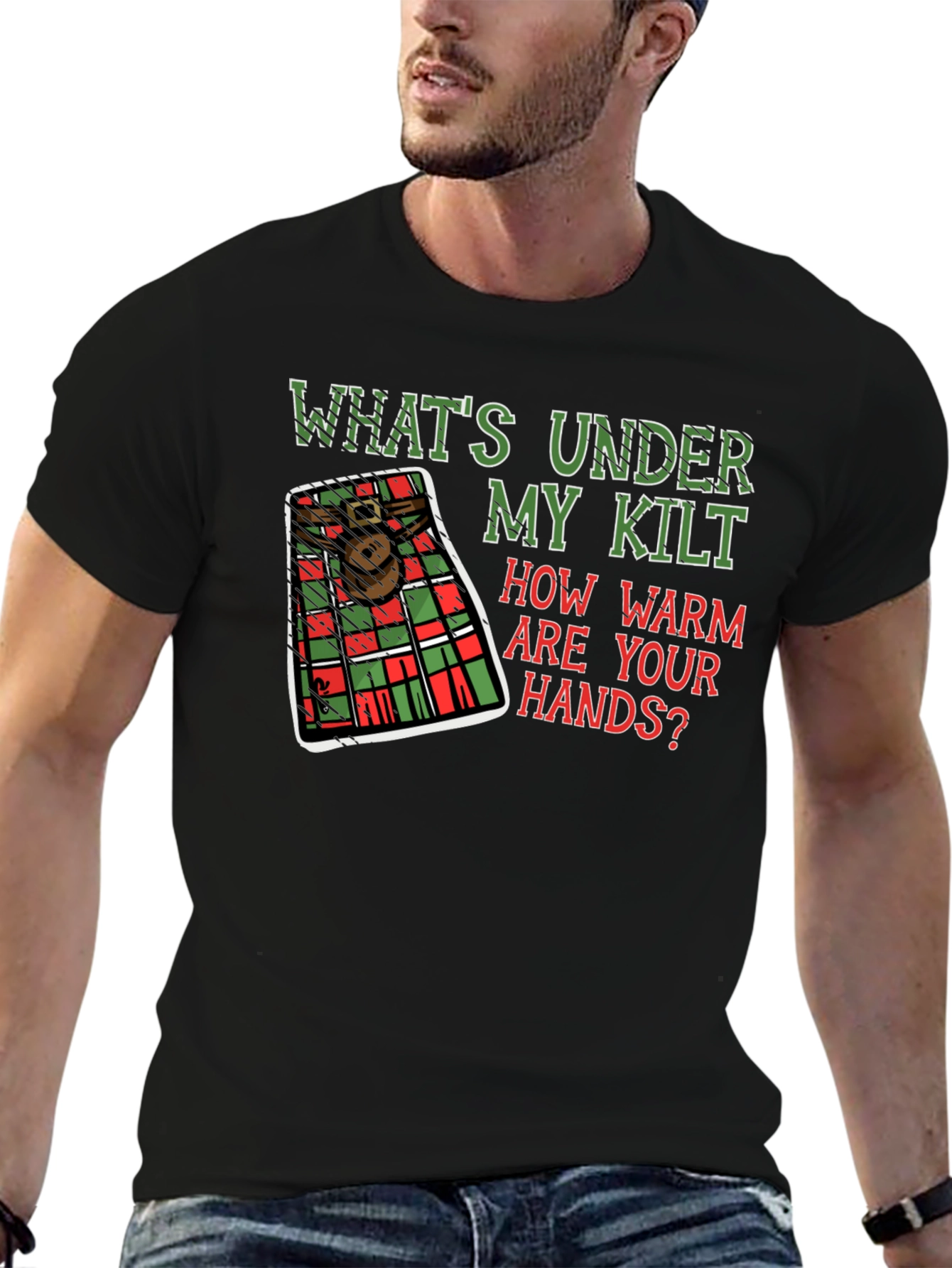Camiseta Negra con Diseño Escocés Divertido