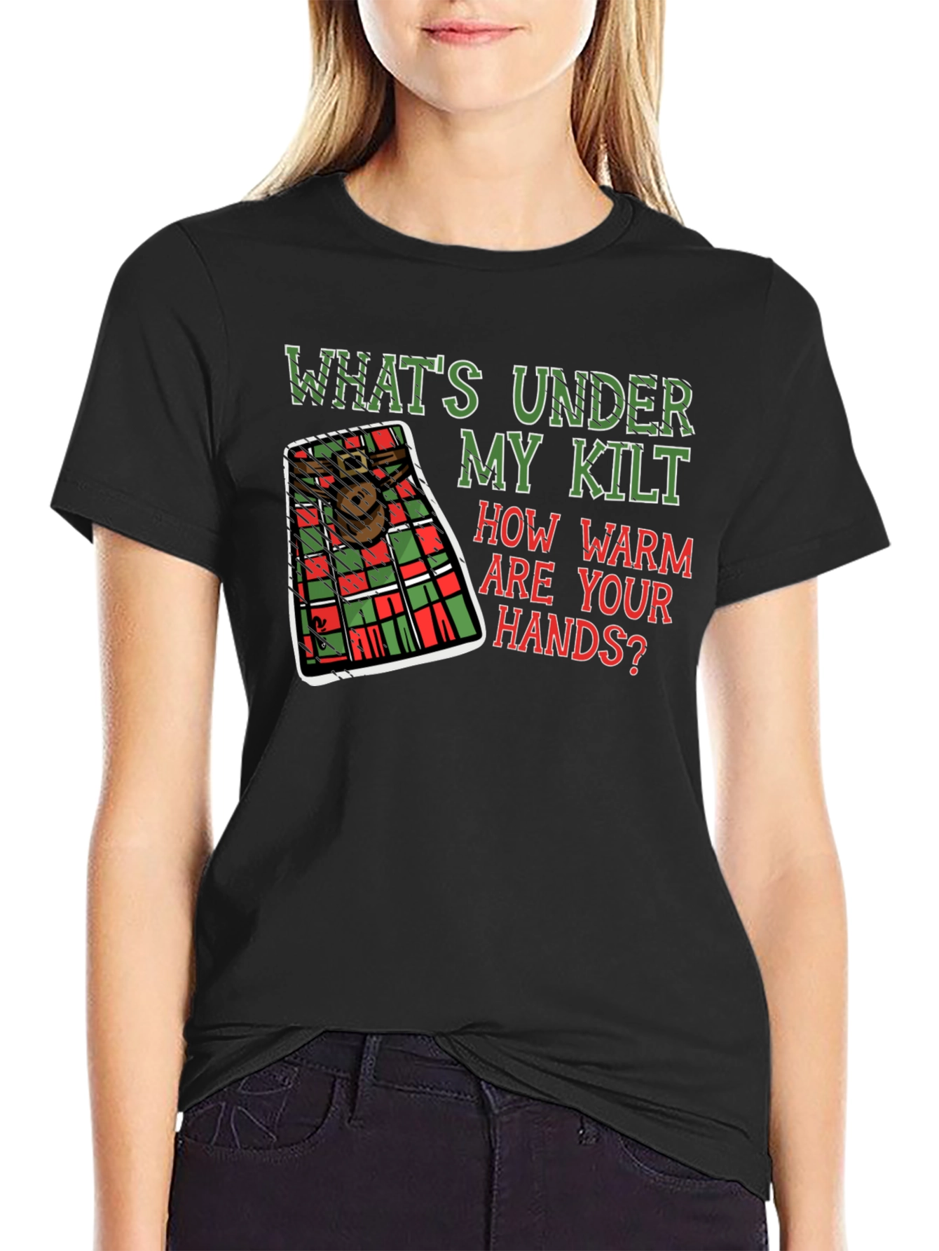 Camiseta Negra con Diseño Escocés Divertido
