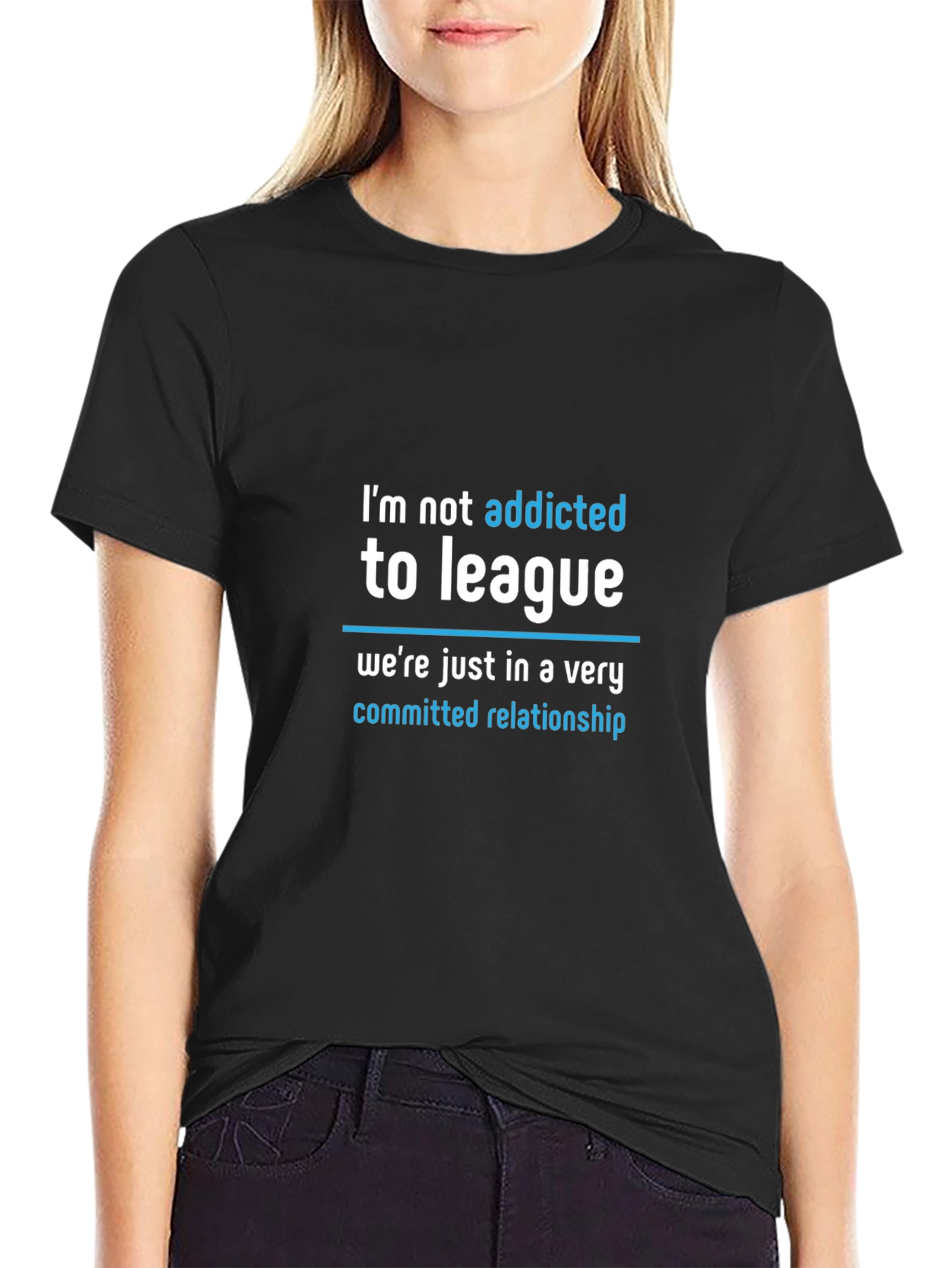 Camiseta Negra: Adicto a League - Relación Comprometida