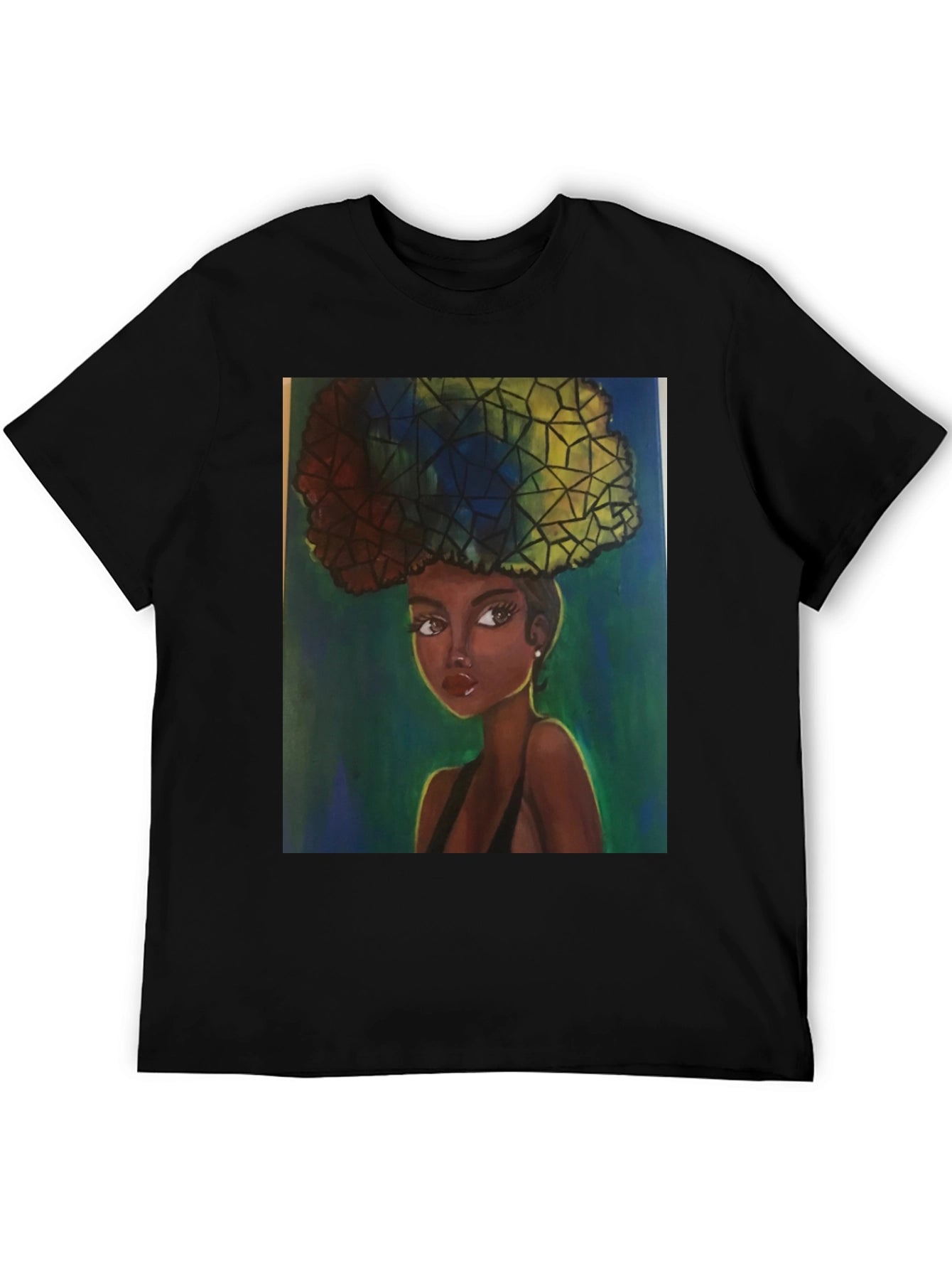 Camiseta Negra con Ilustración Artística de Mujer