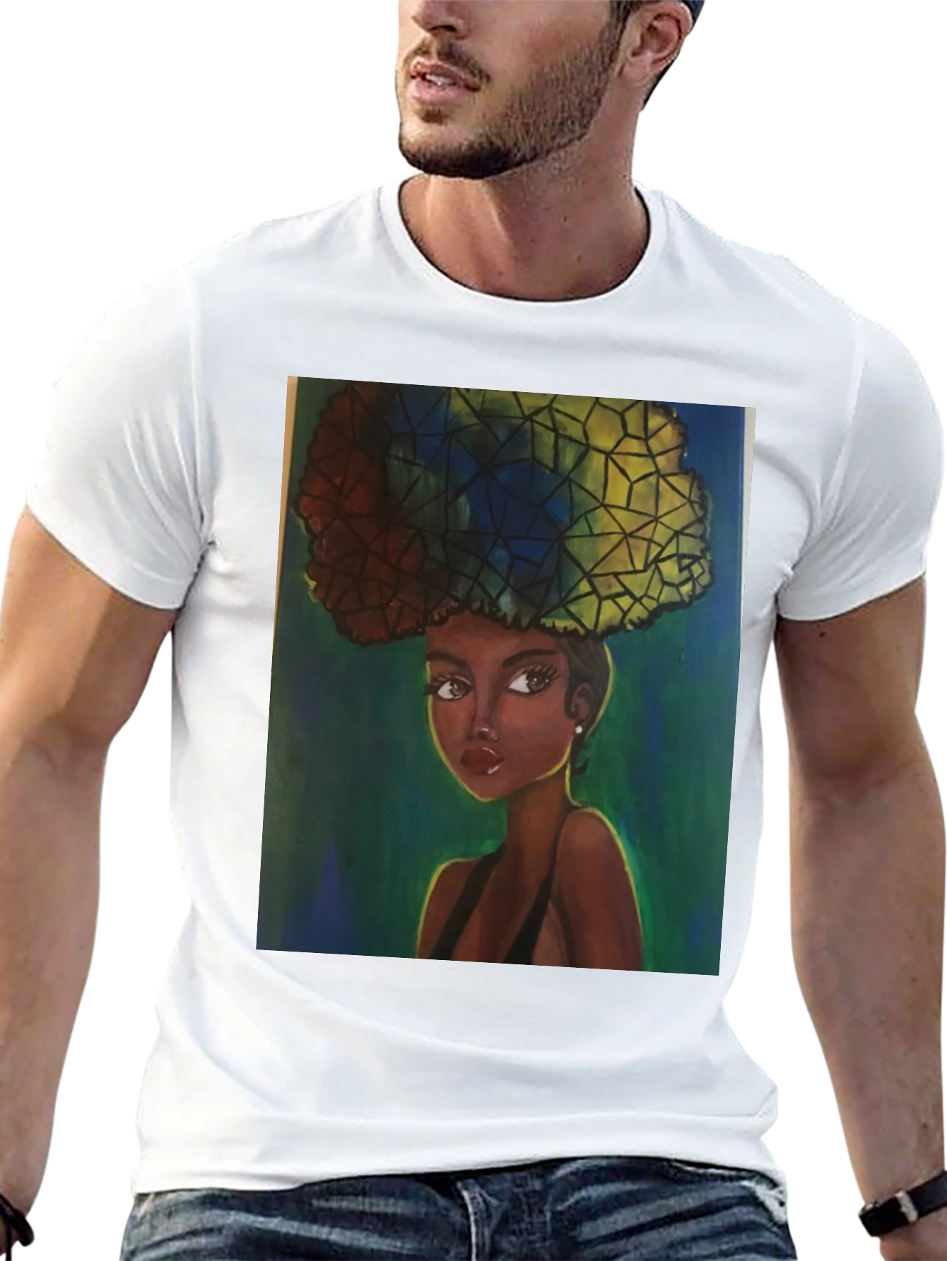 Camiseta Negra con Ilustración Artística de Mujer