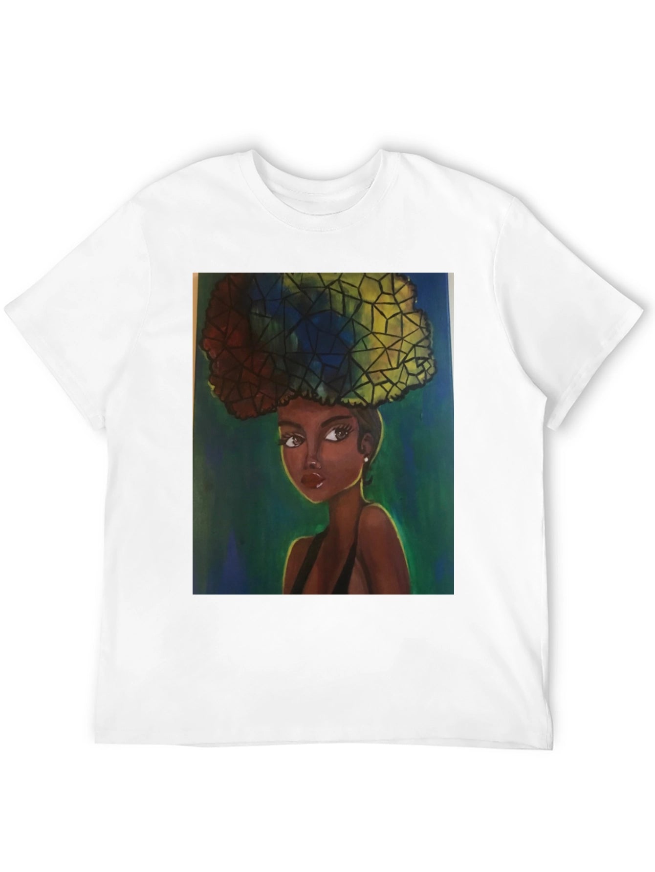 Camiseta Negra con Ilustración Artística de Mujer