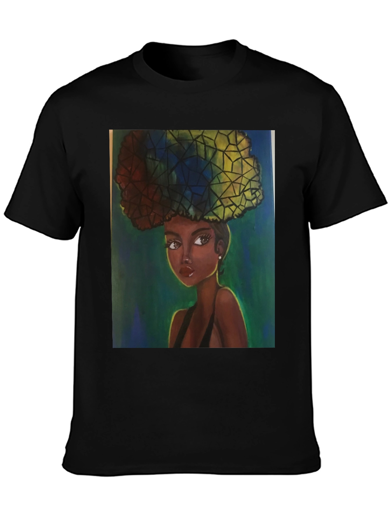 Camiseta Negra con Ilustración Artística de Mujer