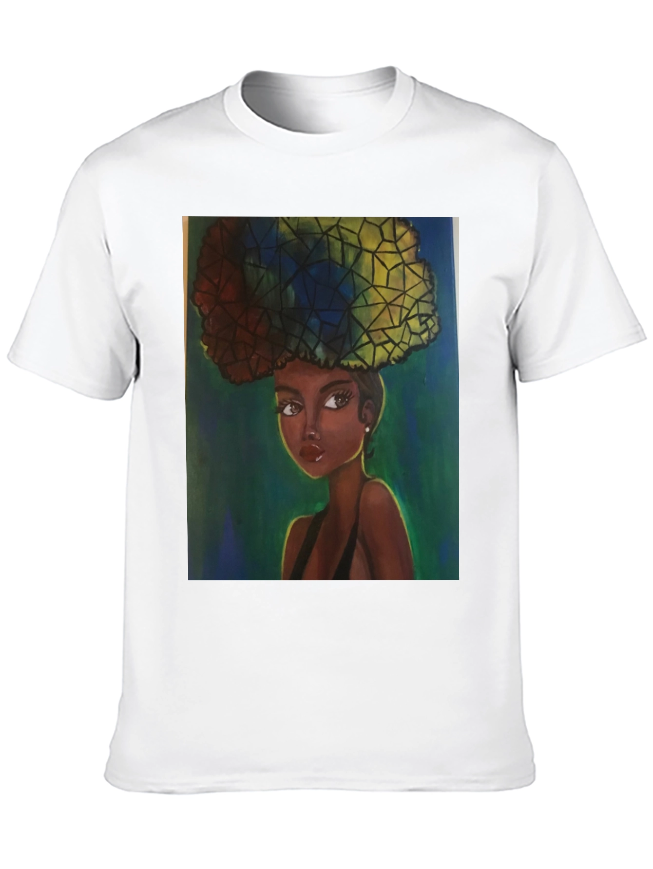 Camiseta Negra con Ilustración Artística de Mujer