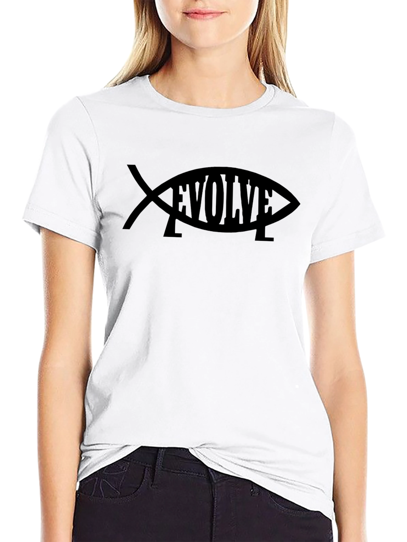 Camiseta Negra Evolve con Diseño de Pez