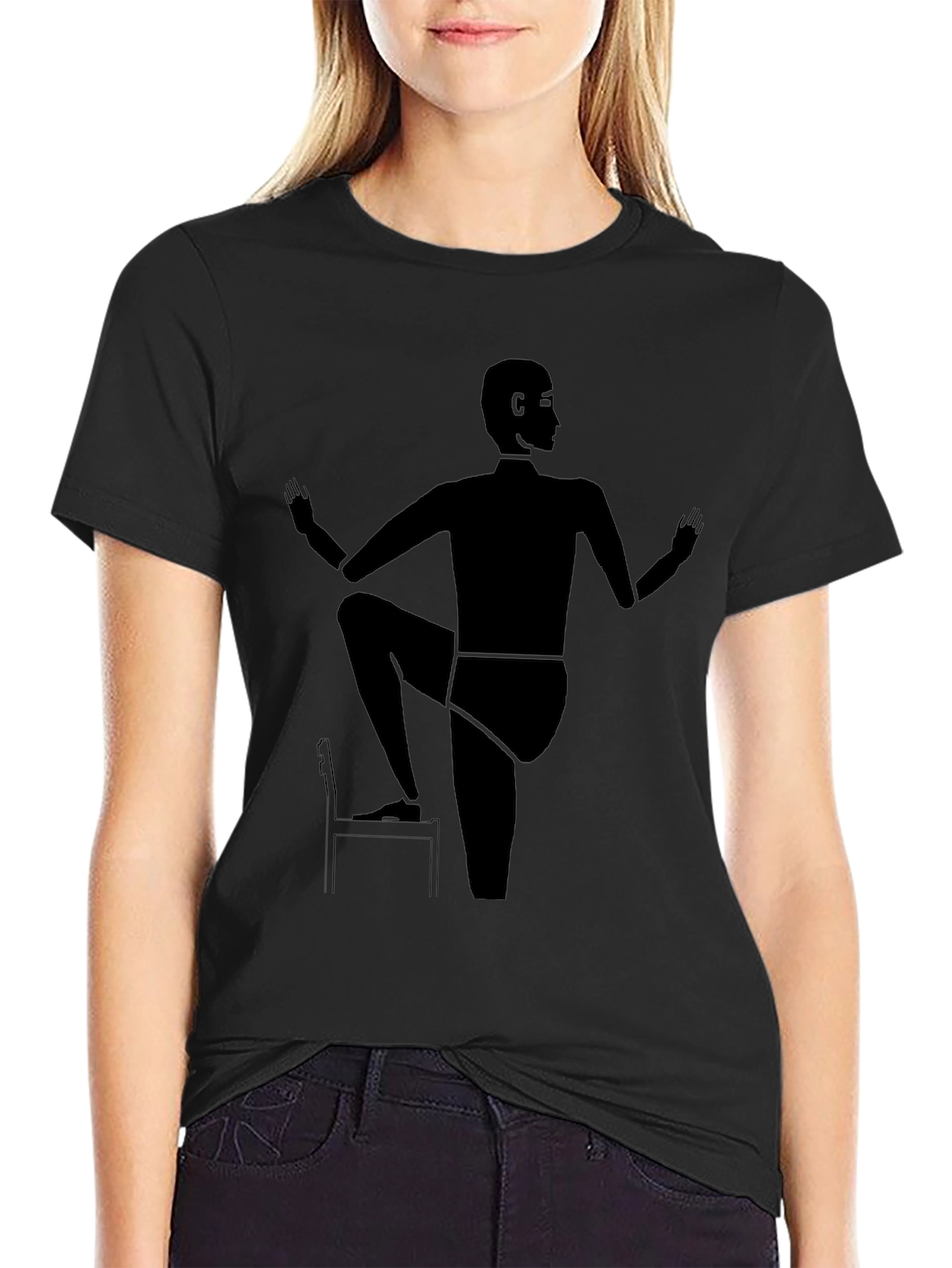 Camiseta Negra con Diseño Abstracto de Yoga