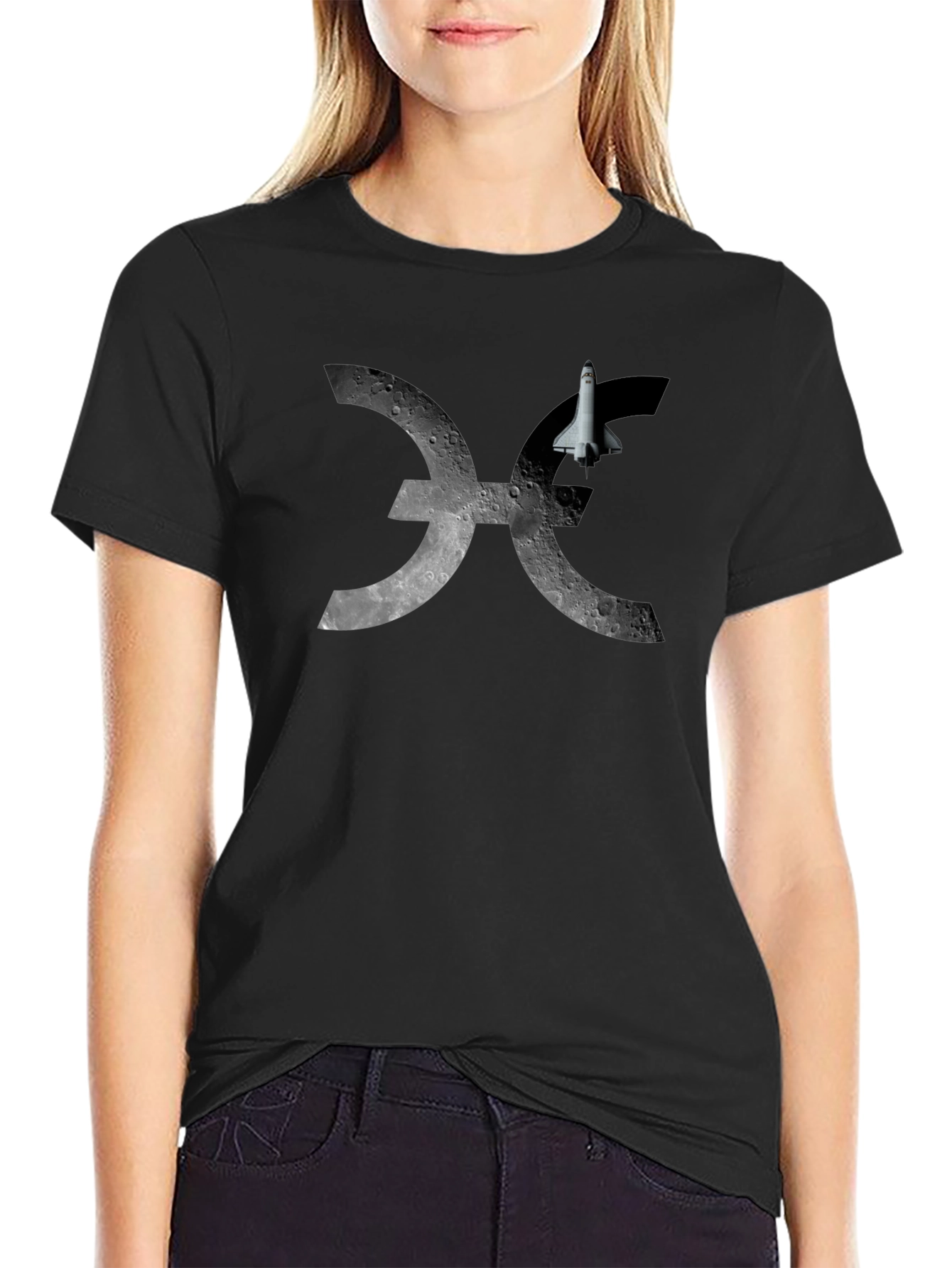 Camiseta Negra Espacial: Luna & Lanzadera