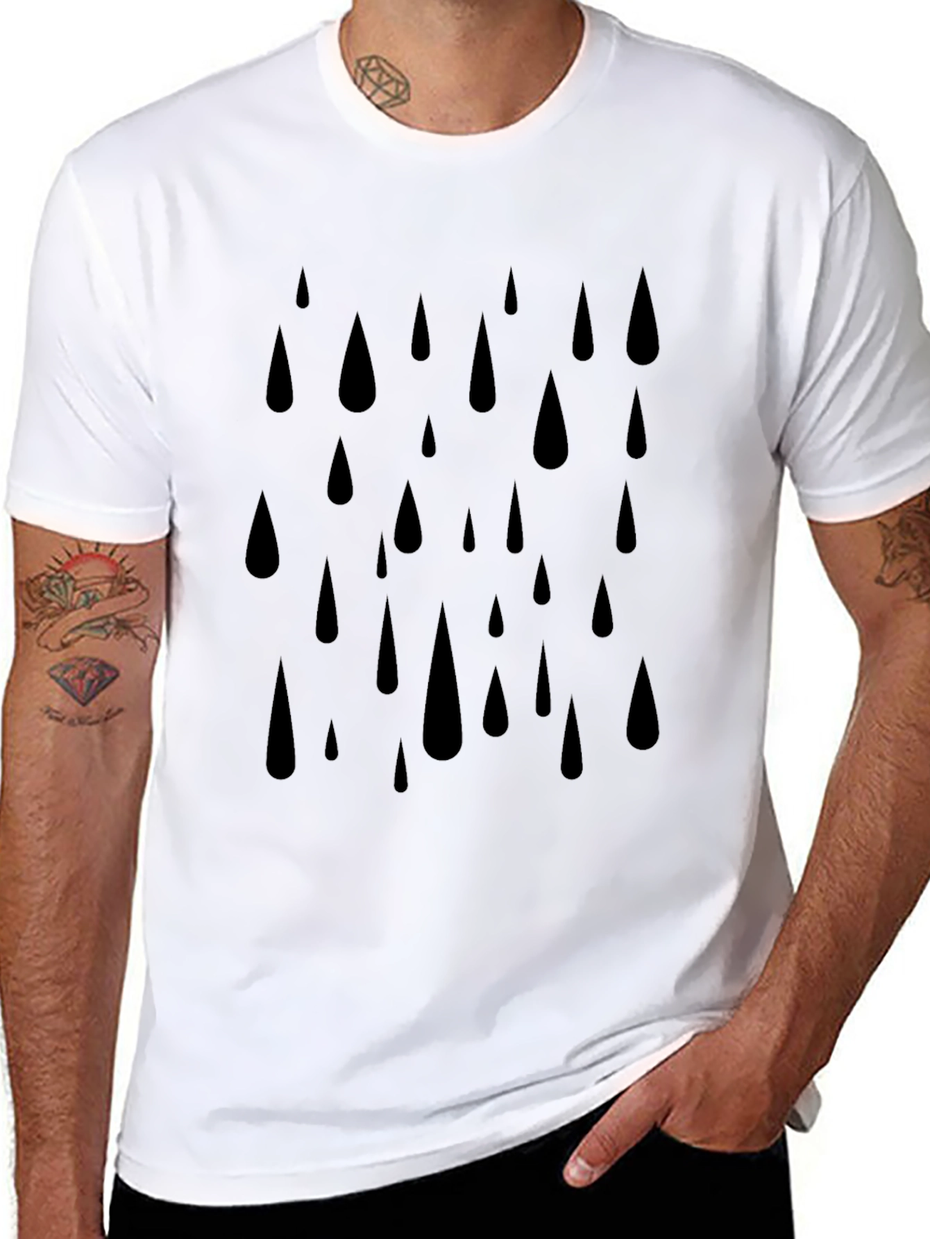 Camiseta Hombre Negra Estampado Gotas
