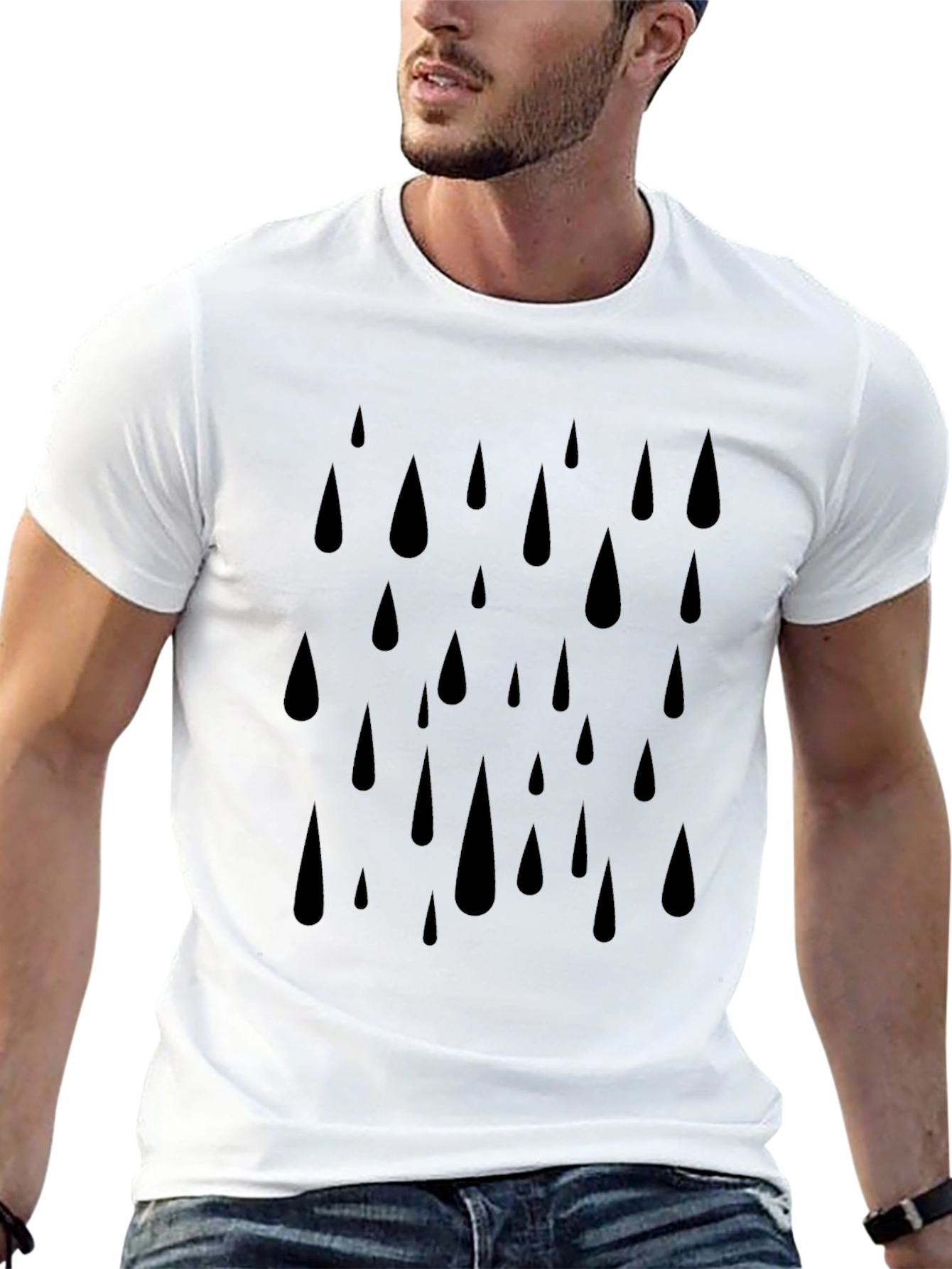 Camiseta Hombre Negra Estampado Gotas