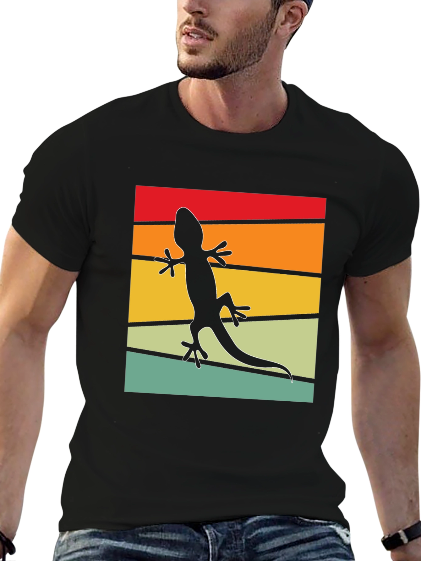 Camiseta Negra con Diseño de Gecko Retro